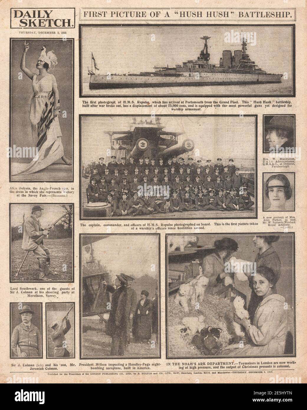 1918 Daily Sketch HMS Repulse Stock Photo