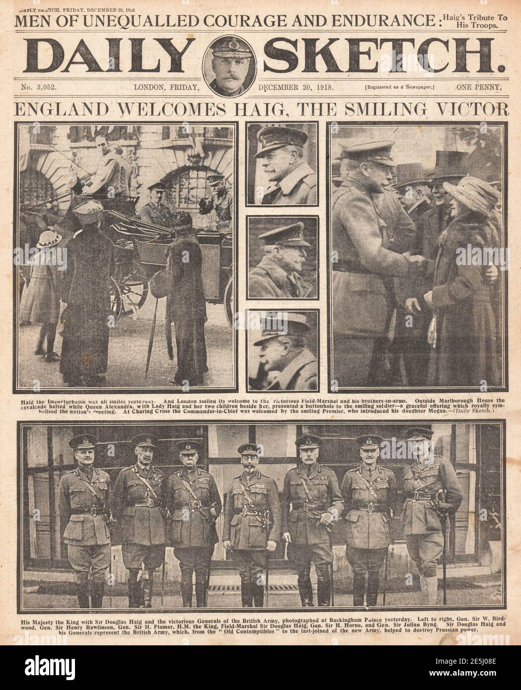 1918 Daily Sketch Sir Douglas Haig returns to England Stock Photo
