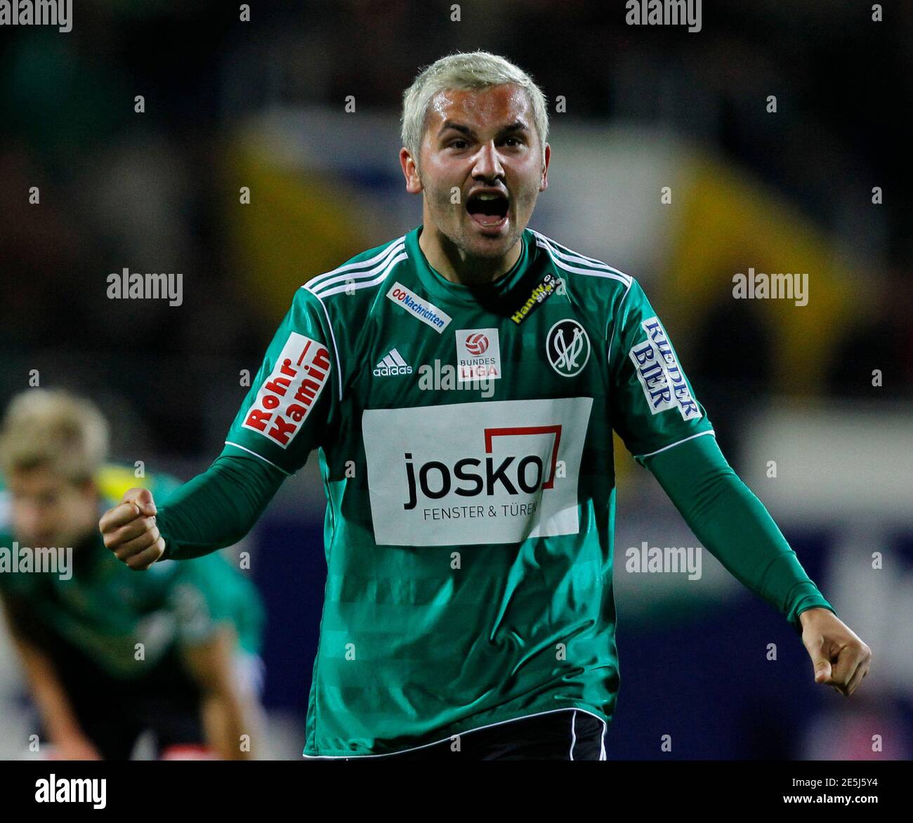 Ried's Anel Hadzic reacts after scoring a goal during their Austrian league  soccer match in Ried October 15, 2011. REUTERS/Dominic Ebenbichler (AUSTRIA  - Tags: SPORT SOCCER Stock Photo - Alamy