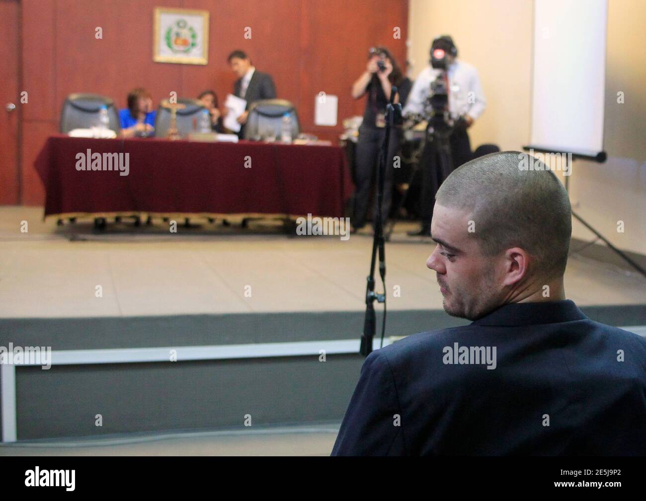 Dutch citizen Joran Van der Sloot awaits his trial in Lima January 6, 2012. Van der Sloot went on trial on Friday for killing Stephany Flores in 2010, five years to the day after a U.S. teenager vanished on the island of Aruba after spending time with him.   REUTERS/Pilar Olivares (PERU - Tags: CRIME LAW) Stock Photo