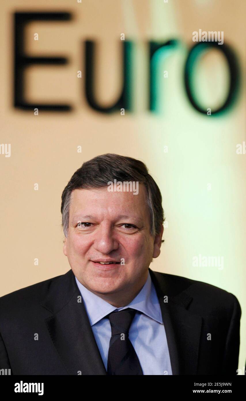 European Commission President Jose Manuel Barroso attends the international presentation of the first self folding electric vehicle called 'The Hiriko Project', at the EU headquarters in Brussels January 24, 2012.                    REUTERS/Francois Lenoir (BELGIUM - Tags: TRANSPORT ENVIRONMENT POLITICS) Stock Photo