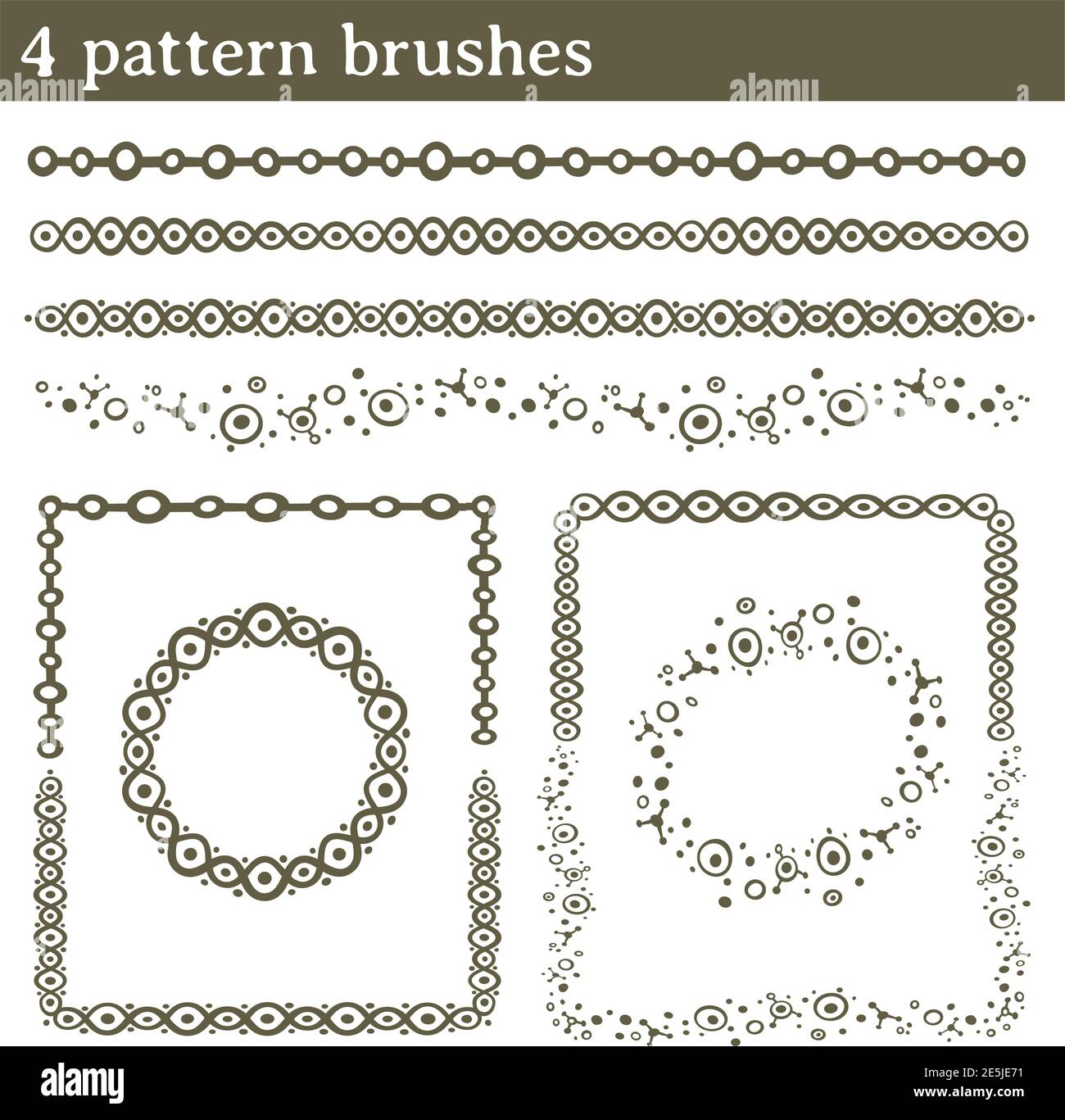You can draw any line or path and apply a pattern brush to it. Also, you can make frames with different shapes (round, square, ...) because all brushe Stock Vector