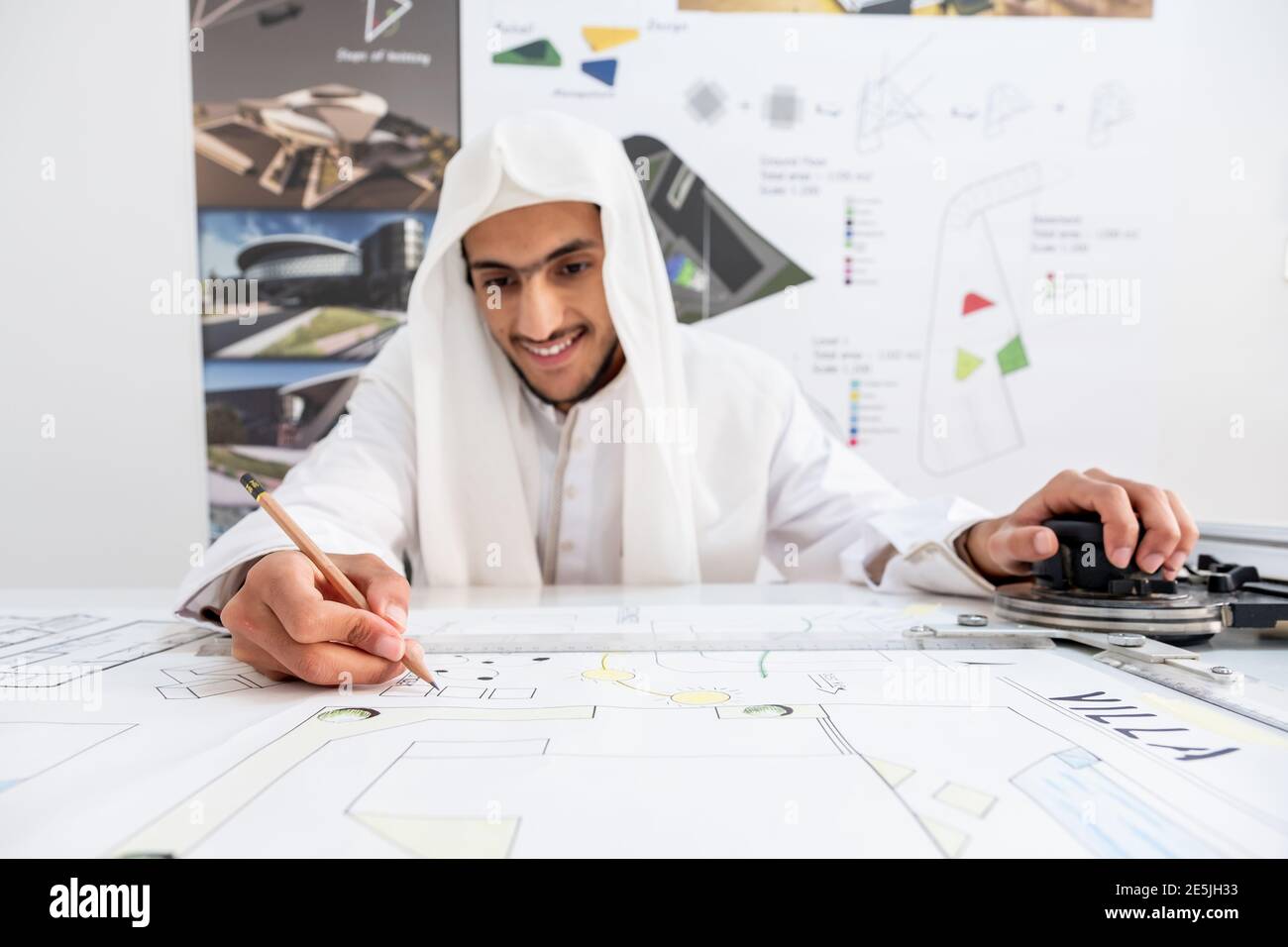 Focused arab architect working on a new project Stock Photo