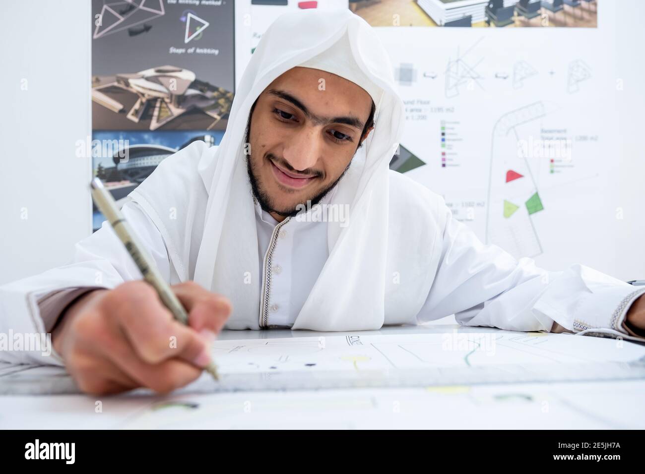 Focused arab architect working on a new project Stock Photo