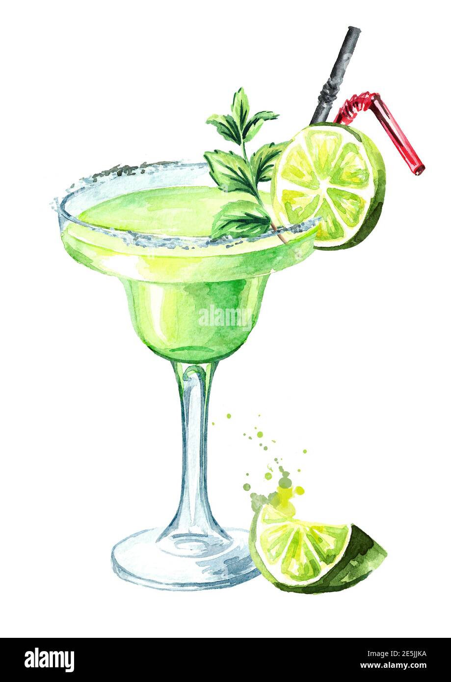 Glass of Classics Margarita cocktail with lime, mint, ice and salt