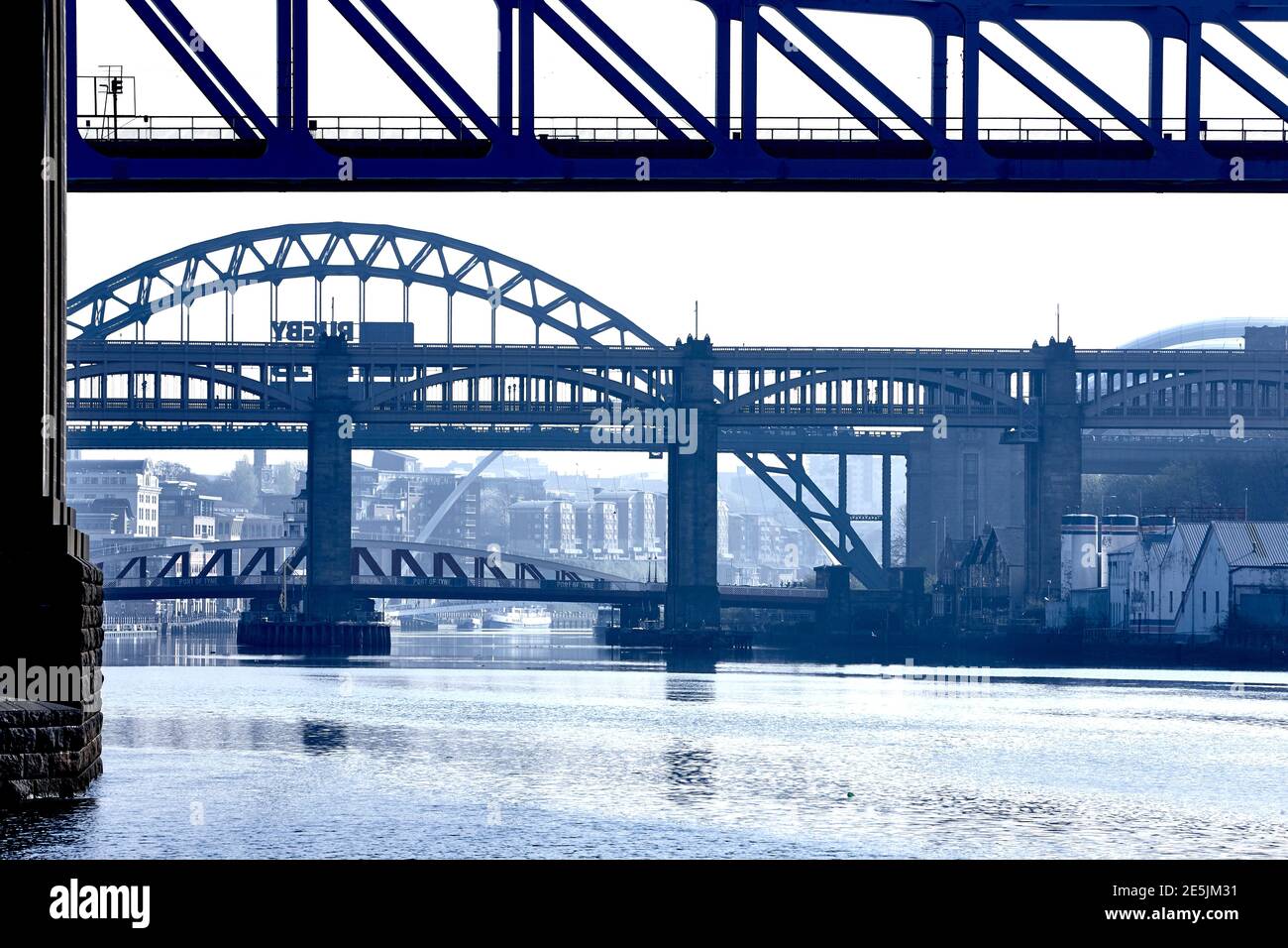 The Metro Bridge bridge on the River Tyne in Newcastle Upon Tyne, Tyneside, North East England, UK Stock Photo