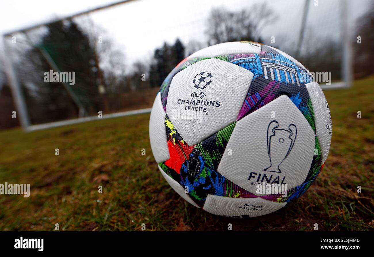 The official match ball for the UEFA Champions League final, produced by  German sportswear firm Adidas, with Berlin's landmark the Brandenburg gate  printed on, is pictured in Warngau March 26, 2015. Adidas