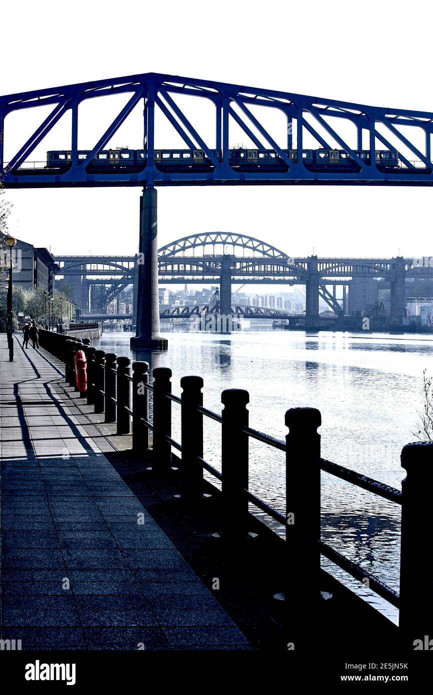 The Metro Bridge bridge on the River Tyne in Newcastle Upon Tyne, Tyneside, North East England, UK Stock Photo