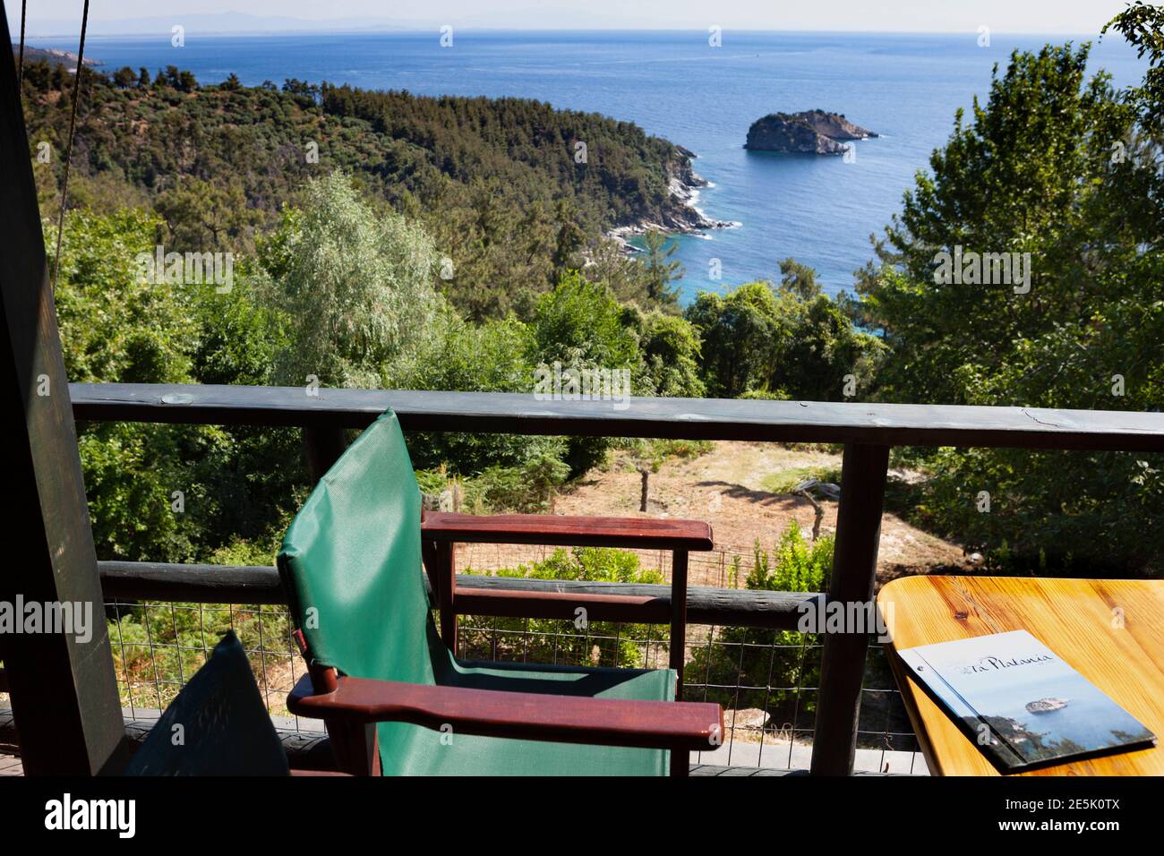 Cafe bar Ta Platania, Skala Potamia, contemplation of nature, Thassos island, Greece Stock Photo