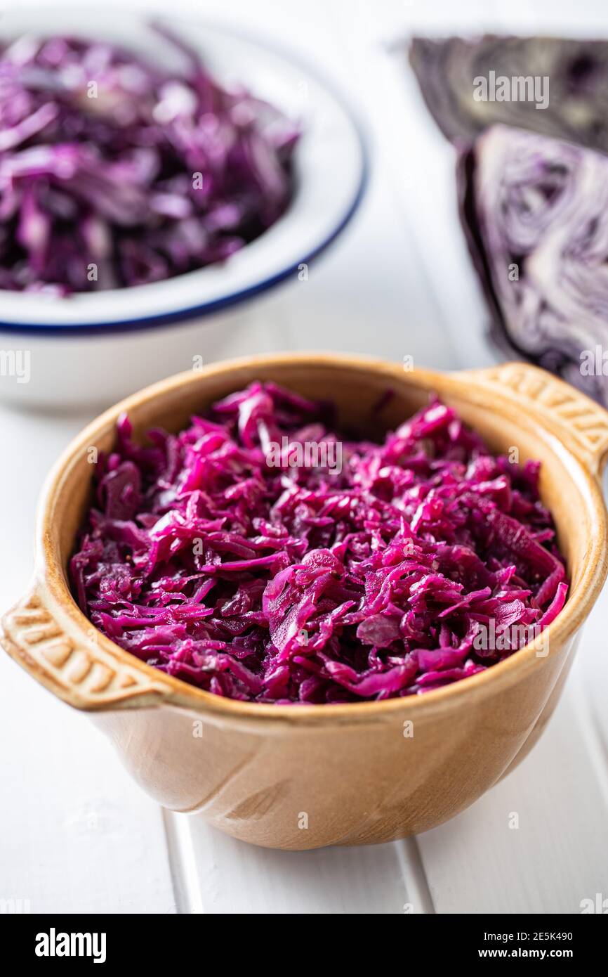 Red sauerkraut. Sour pickled cabbage in bowl Stock Photo Alamy