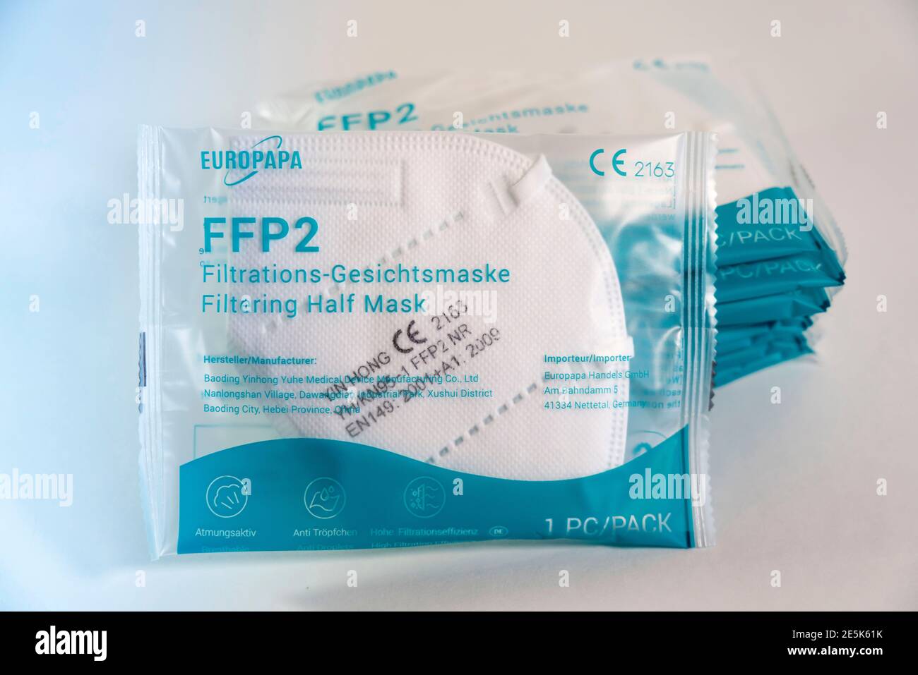 Pack of FFP2 protective masks, face masks, with CE marking, Stock Photo