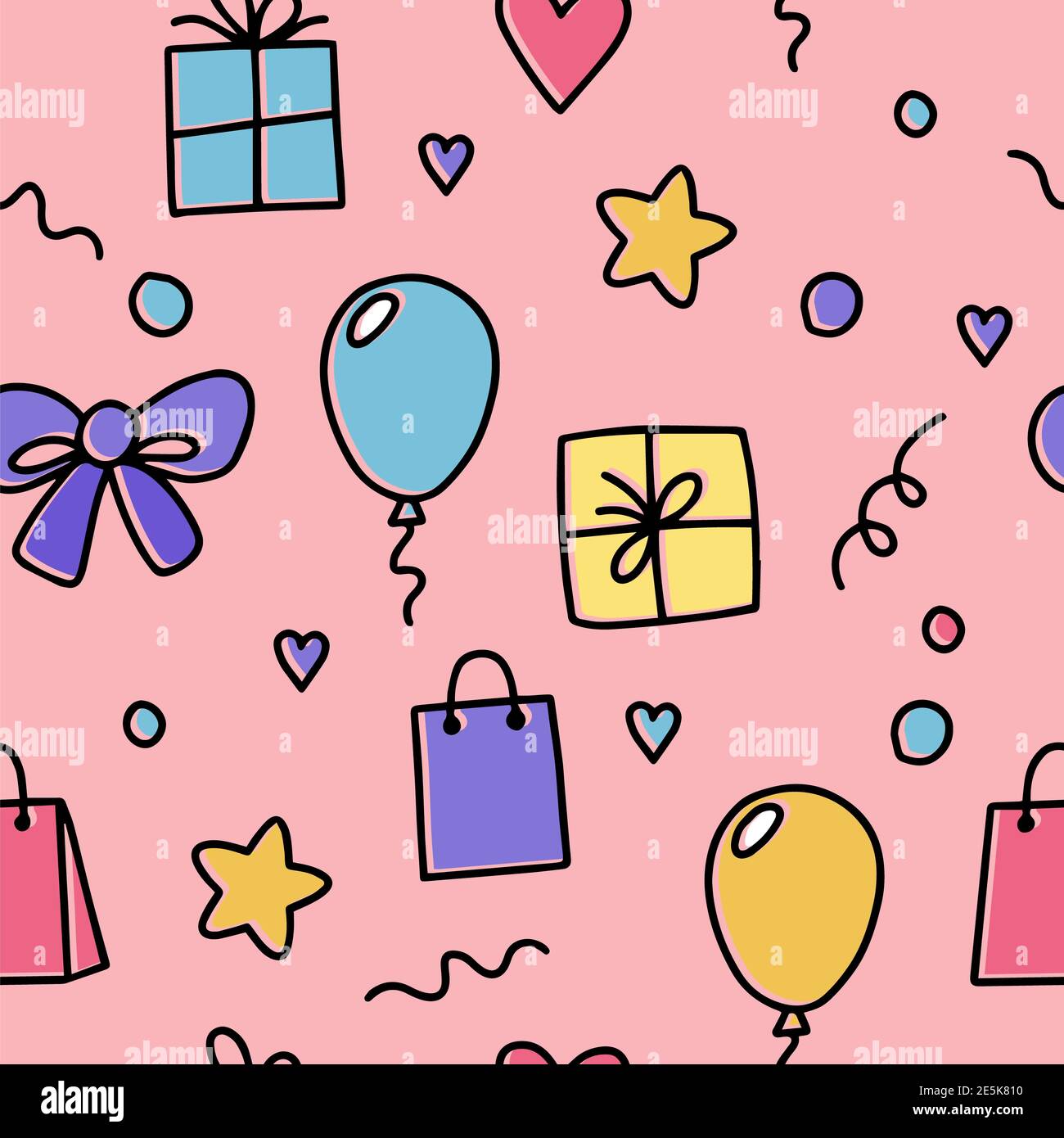 Gifts seamless pattern with doodle illustration Stock Photo