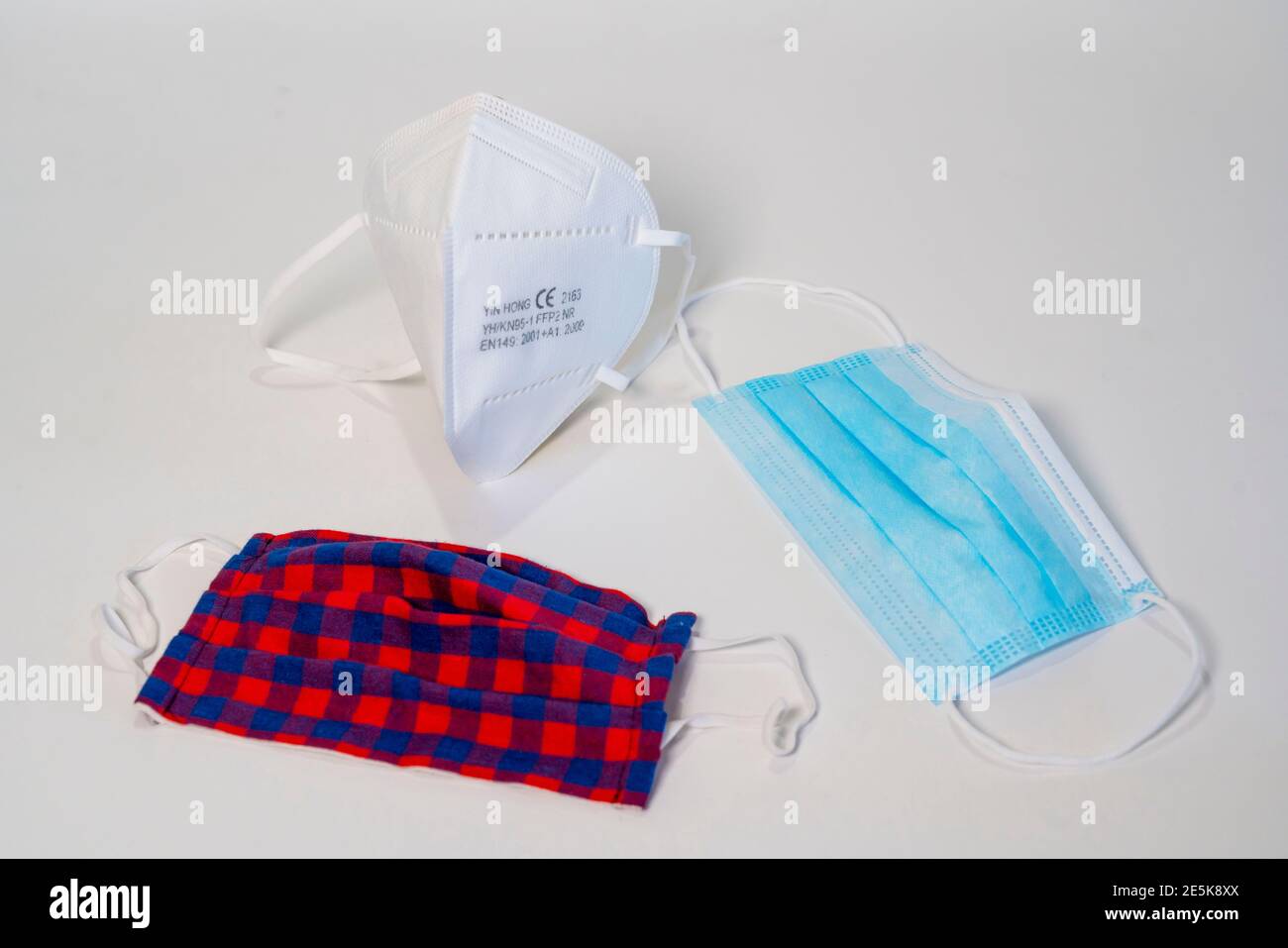 Everyday fabric mask, FFP2 protective mask and surgical mouth guard, face mask, with CE marking, Stock Photo