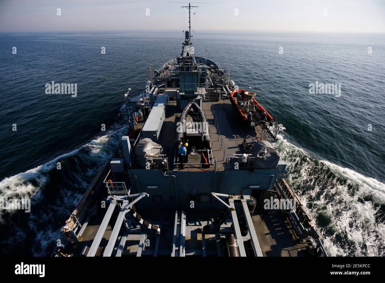 View from the bridge of the German Navy Tender A515 as it sails during NATO Submarine Rescue Exercise Dynamic Monarch on Gdansk Bay, near Hel in the Baltic Sea, May 22, 2014.   REUTERS/Kacper Pempel (POLAND - Tags: MILITARY MARITIME) Stock Photo