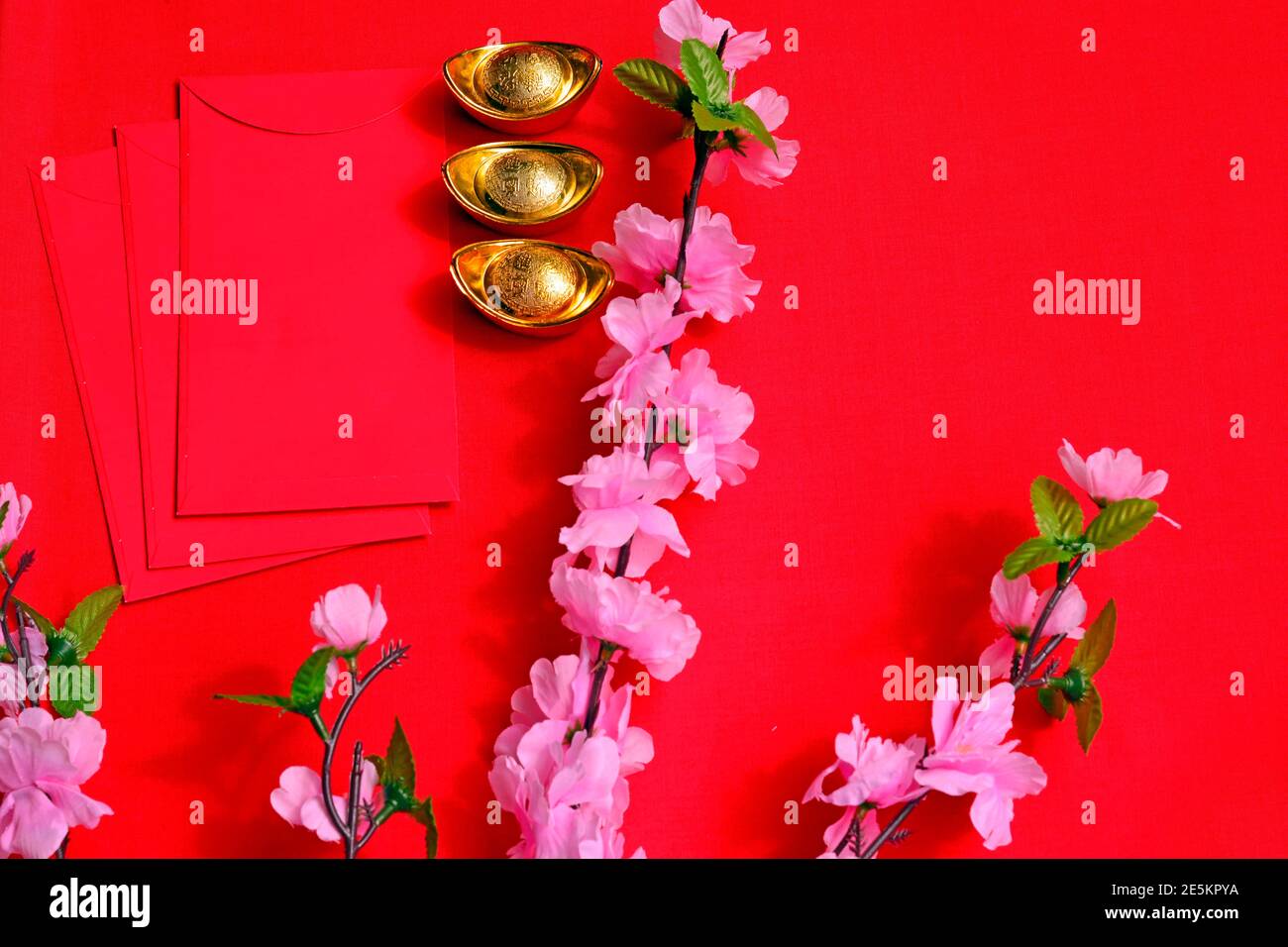 Chinese New Year Spring festival decorations red packet and gold ingots