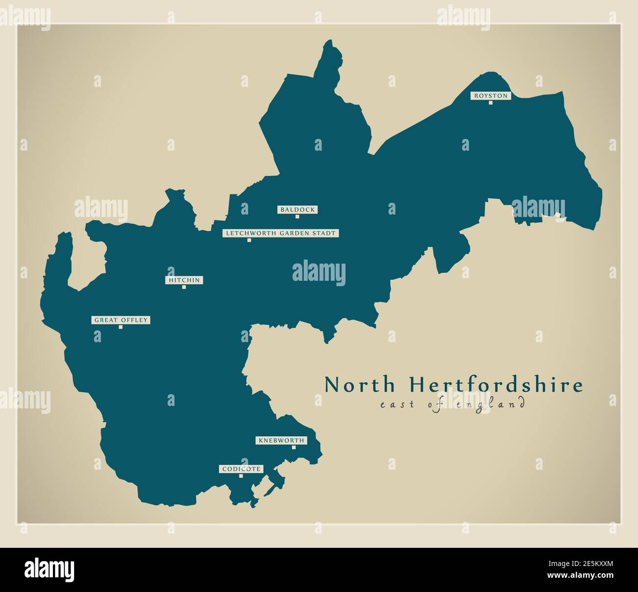North Hertfordshire district map - England UK Stock Vector