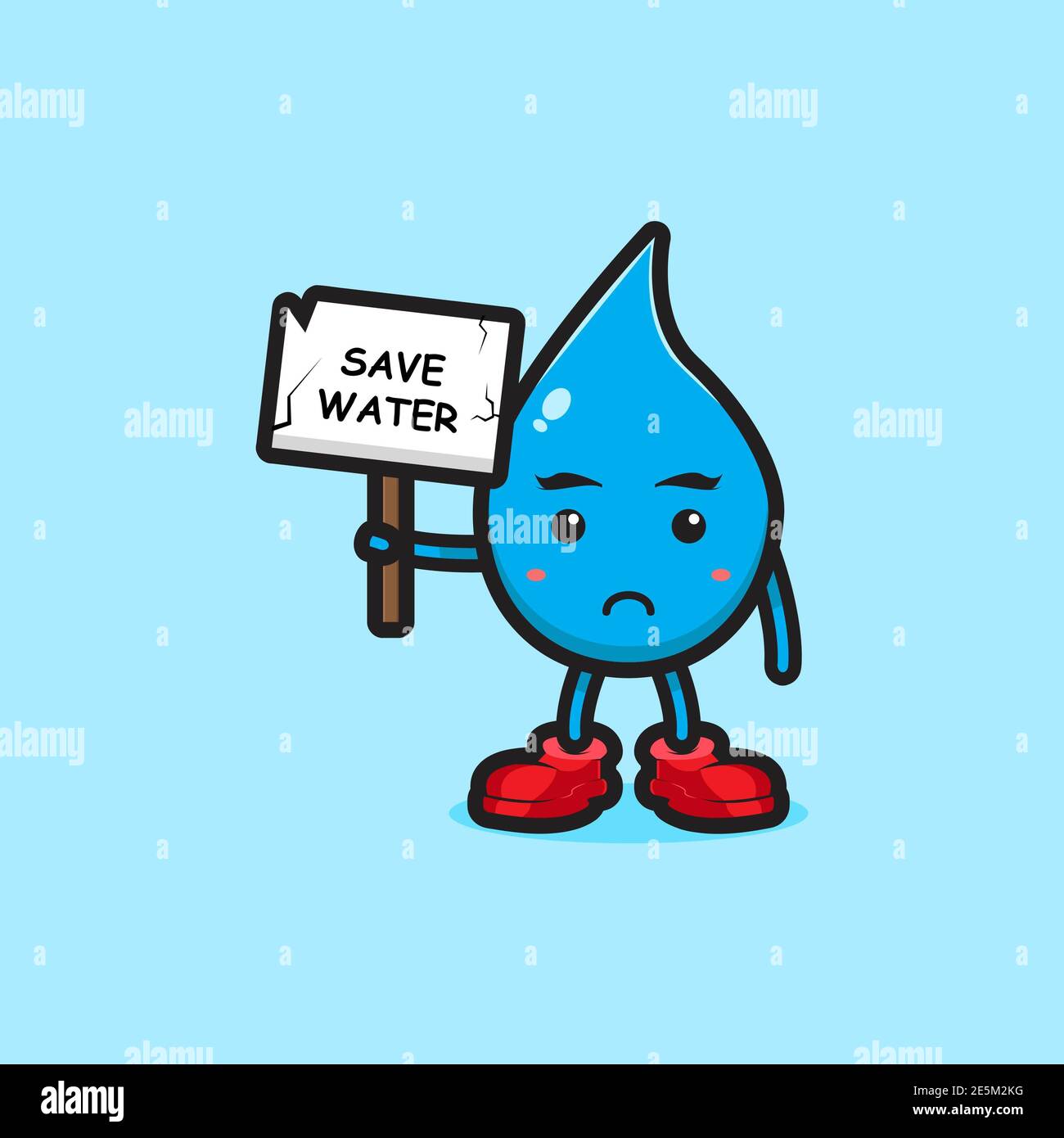 Cute water character holding board save water cartoon vector icon ...