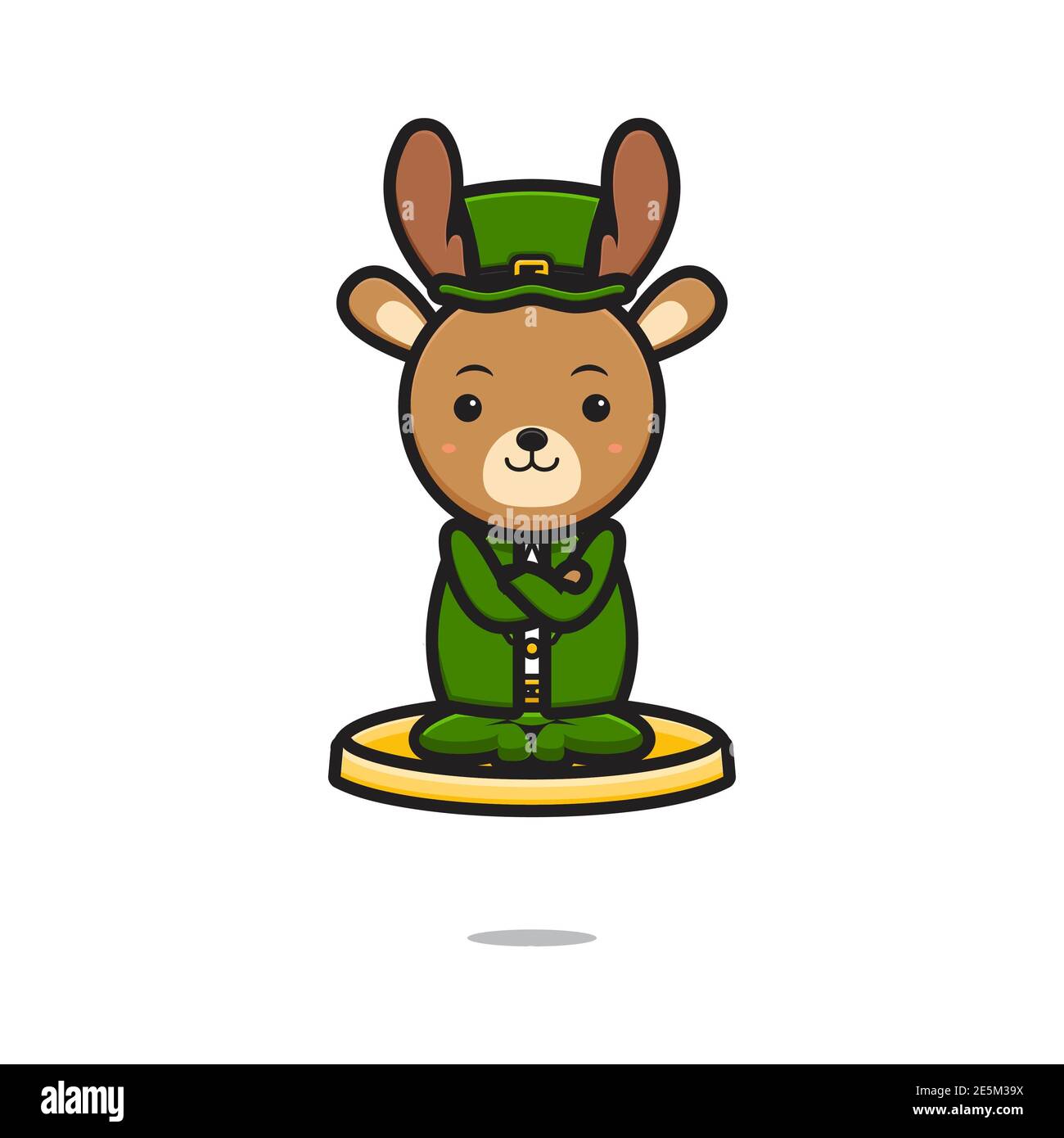 Cute deer leprechaun saint patrick day character flying with gold coin ...