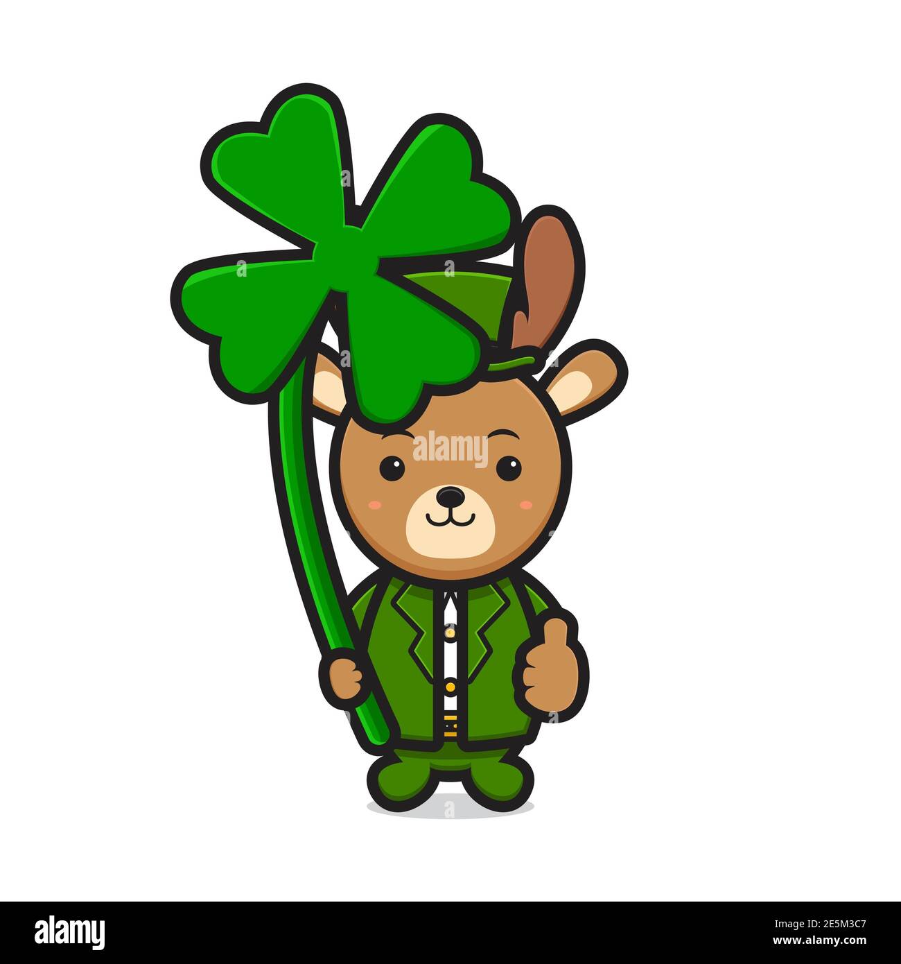 Cute deer leprechaun saint patrick day character holding clover cartoon ...