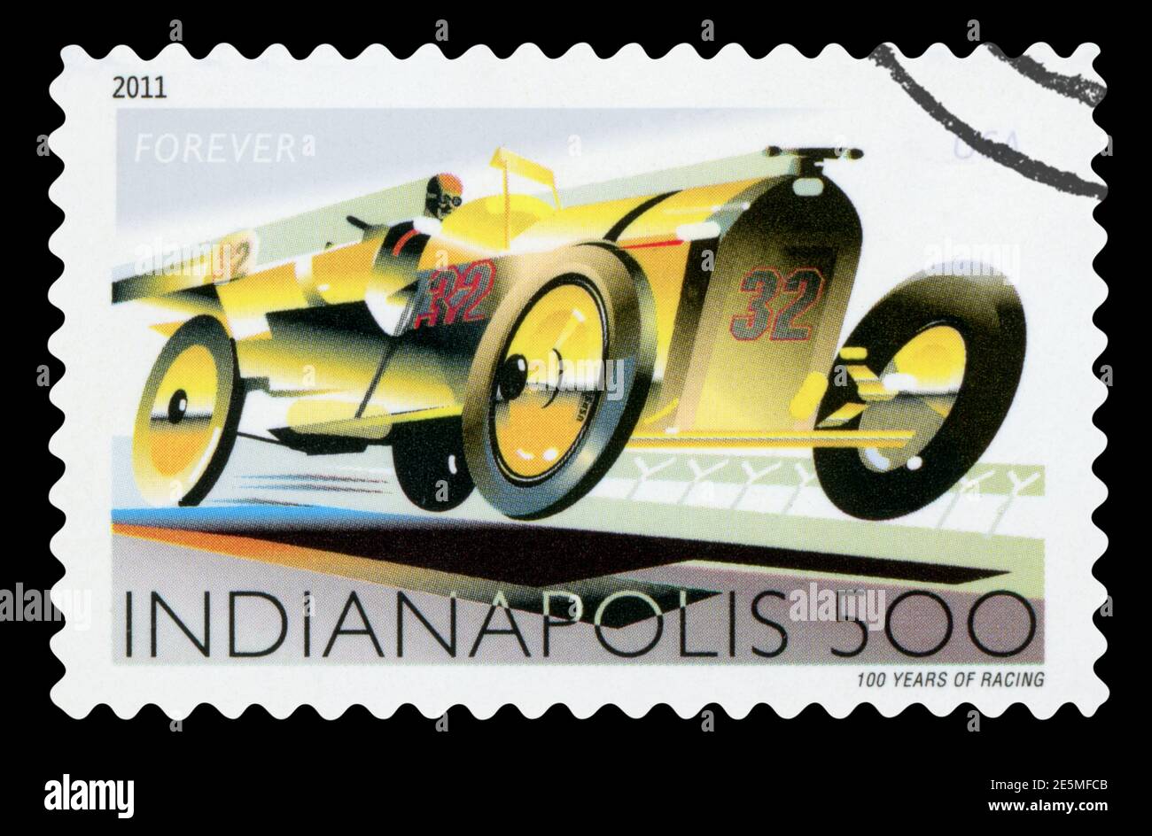 UNITED STATES OF AMERICA - CIRCA 2011: A stamp printed in USA dedicated to Indianapolis, 100 years of racing, circa 2011 Stock Photo