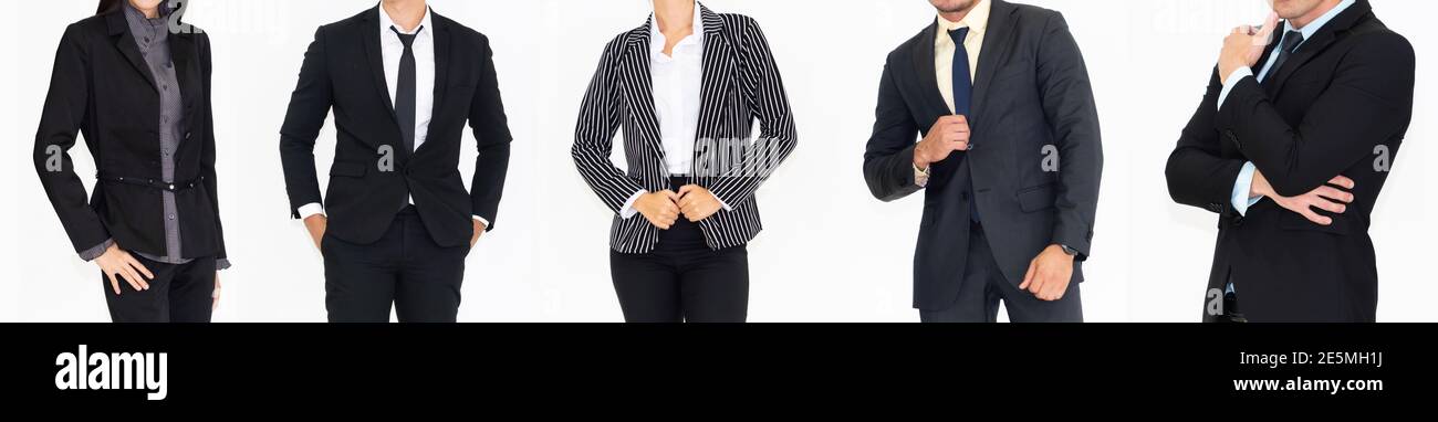 Close up people in business suit body on white background . Formal wear , businesswear studio shot . Stock Photo