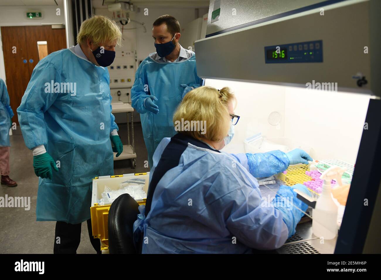 Prime Minister Boris Johnson is shown the Lighthouse Laboratory, used