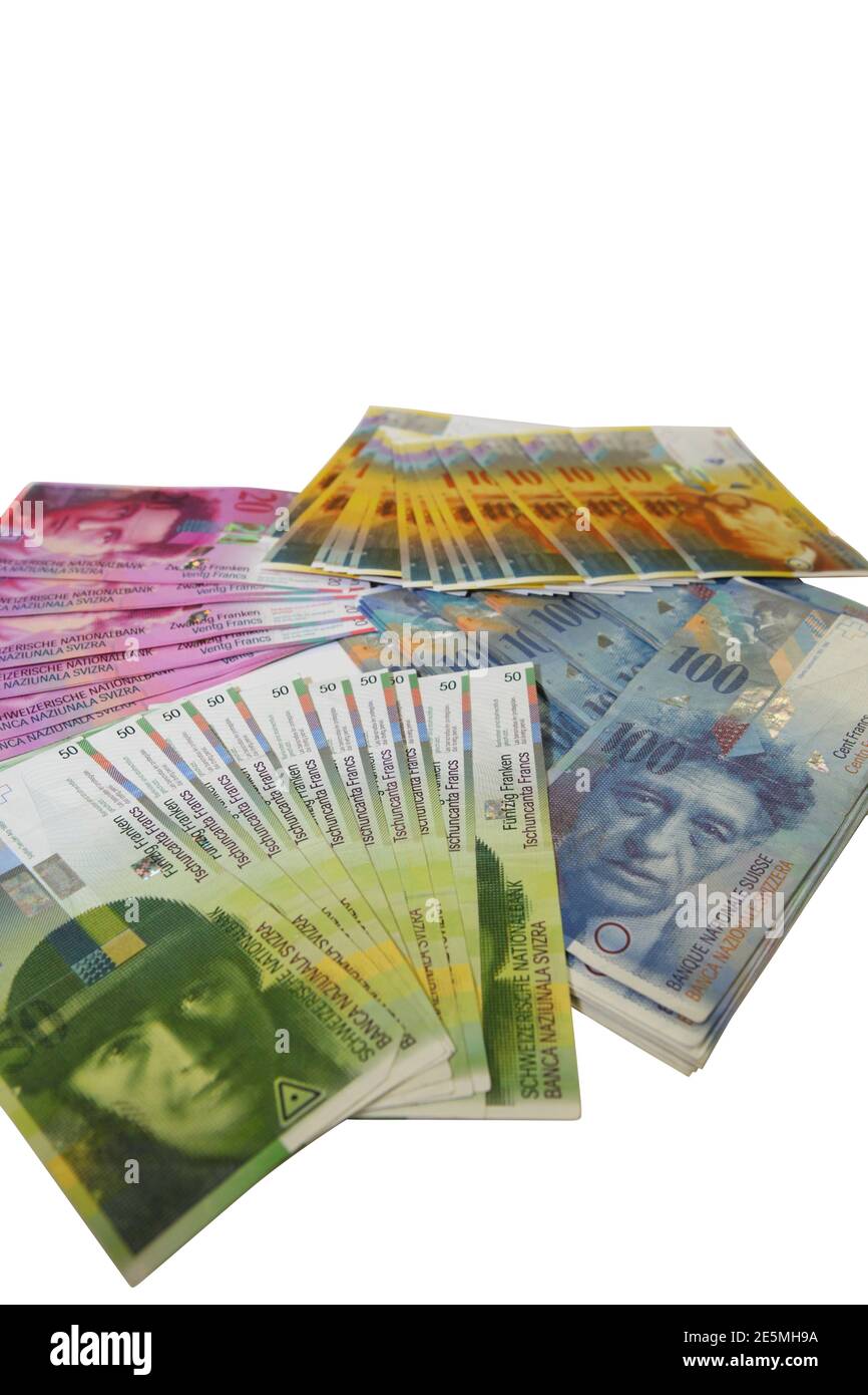 Geldscheine der Schweiz / Banknoten Schweizer Franken / Swiss Money Stock Photo