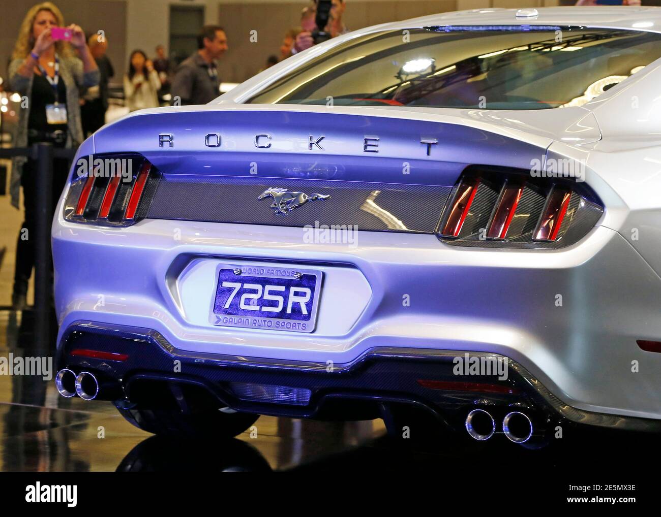 The rear end on a 2015 Ford Mustang from Denmark's Henrik Fisker and California tuning company Galpin Auto Sports called 'Rocket' is seen at its world premiere at the Los Angeles Auto Show in Los Angeles, California November 20, 2014.   REUTERS/Lucy Nicholson (UNITED STATES  - Tags: TRANSPORT BUSINESS) Stock Photo