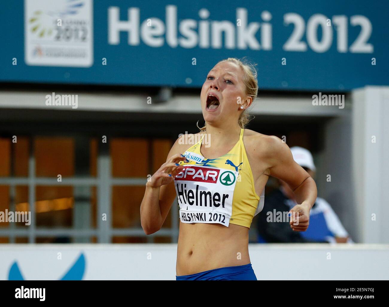 Moa Hjelmer of Sweden reacts after winning the women's 400 metres final at  the European Athletics Championships in Helsinki June 29, 2012.  REUTERS/Dominic Ebenbichler (FINLAND - Tags: SPORT ATHLETICS Stock Photo -  Alamy