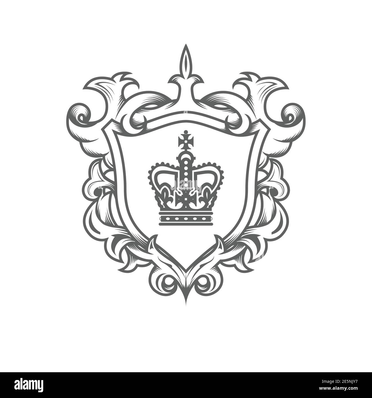 Heraldic monarch blazon, imperial coat of arms with shield and ornate pattern, royal ancestral crest, vector Stock Vector