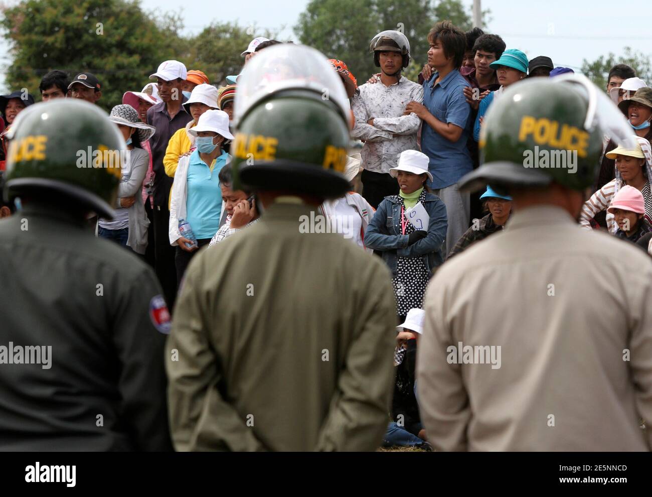 workers march from a garment factory 