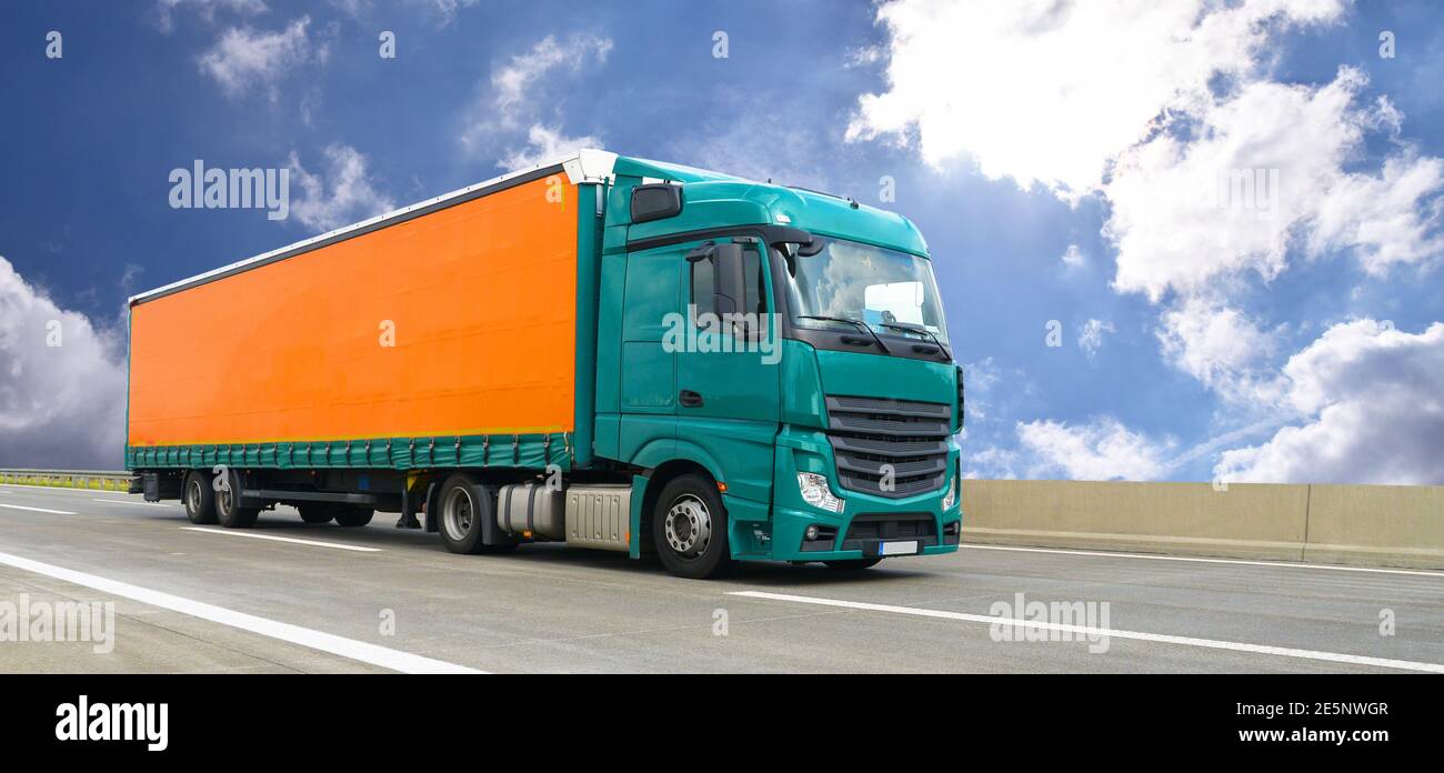 road transport of goods by truck - trade and logistics Stock Photo