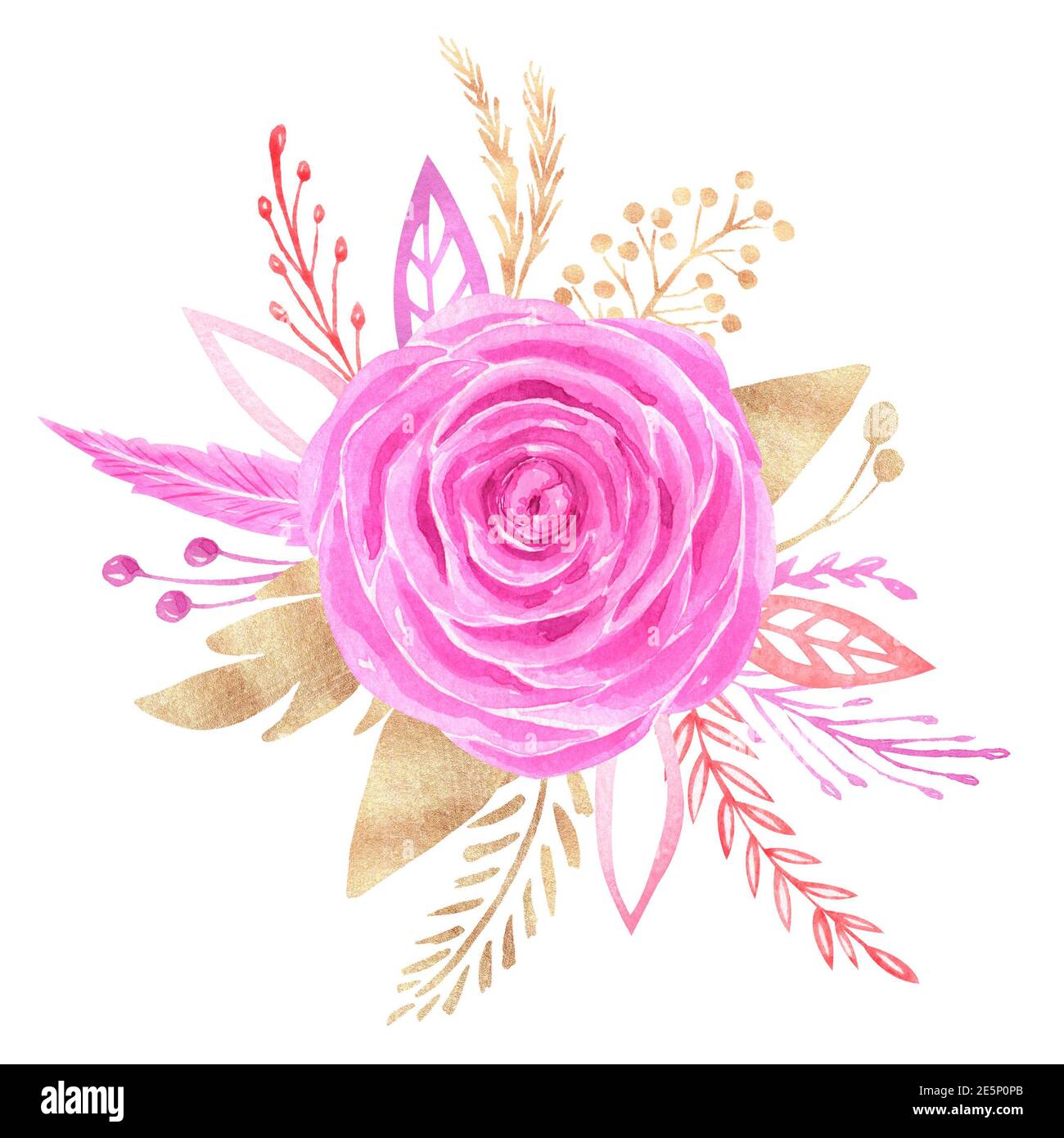 Watercolor floral arrangement clipart. Hand painted pink roses wedding