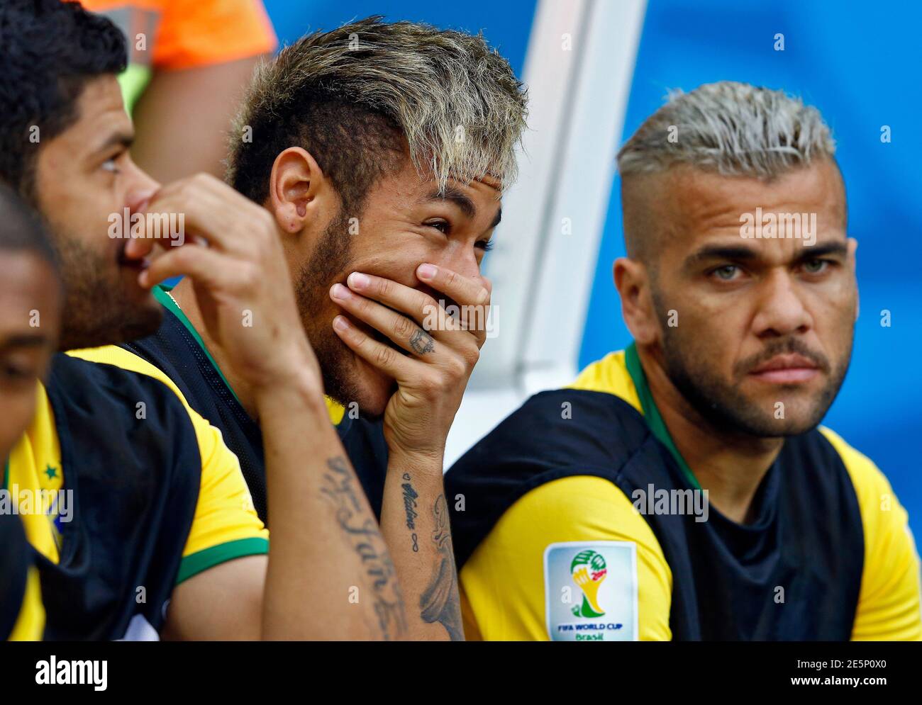 L R Brazil S Hulk Neymar And Dani Alves Watch Their Team Play Against The Netherlands During Their 14 World Cup Third Place Playoff At The Brasilia National Stadium In Brasilia July 12 14 Reuters Dominic