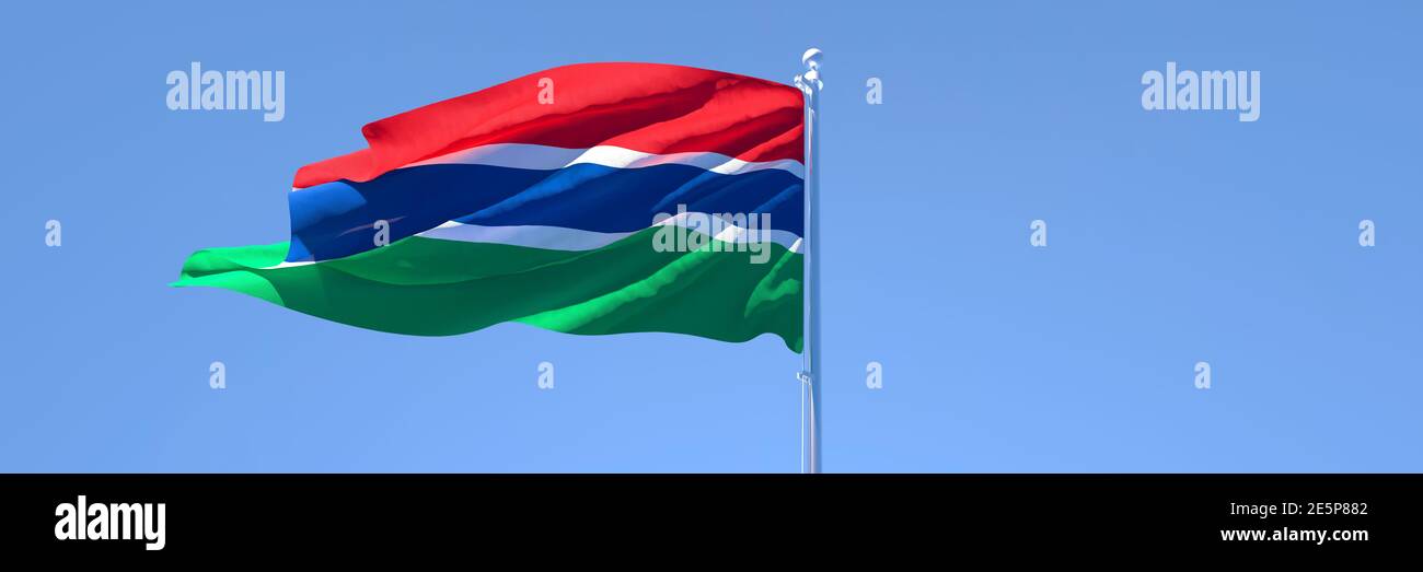 3D rendering of the national flag of Gambia waving in the wind against ...