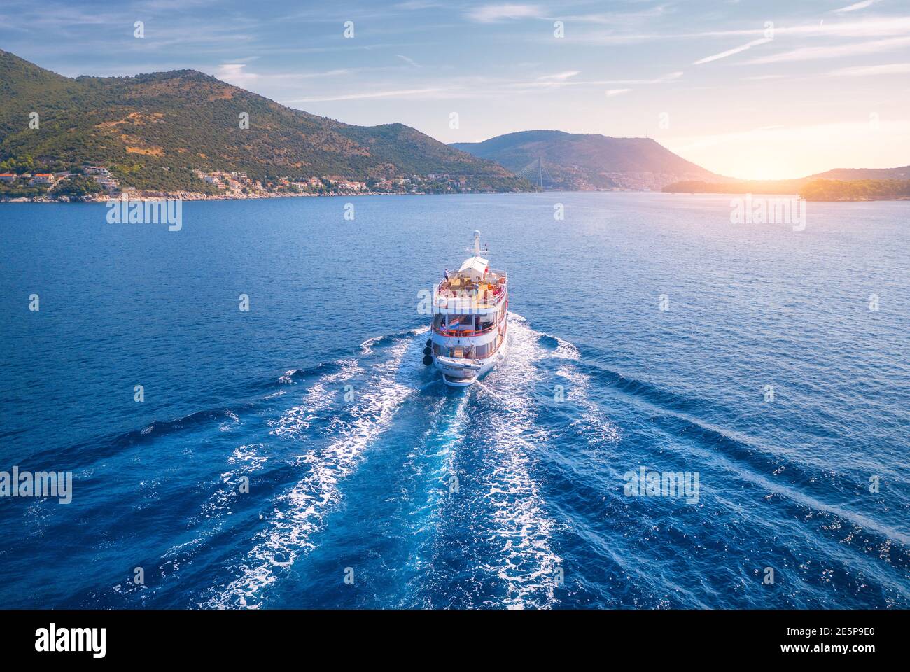 Aerial view of boats and yachts on tropical sea coast in summer Stock ...
