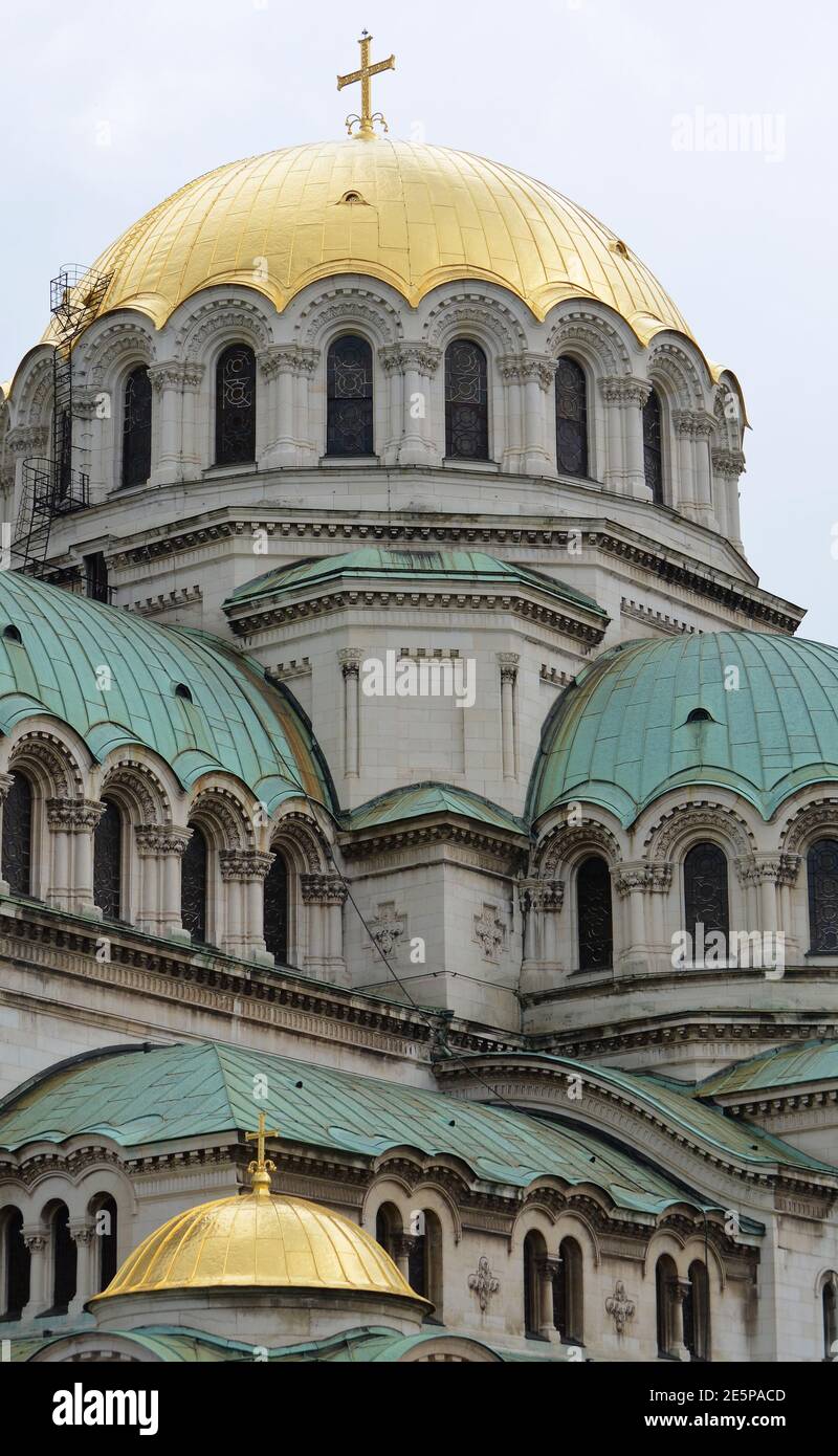 Alexander Nevski Eastern European Orthodox Cathedral with Gold Dome in Sofia, Bulgaria Stock Photo
