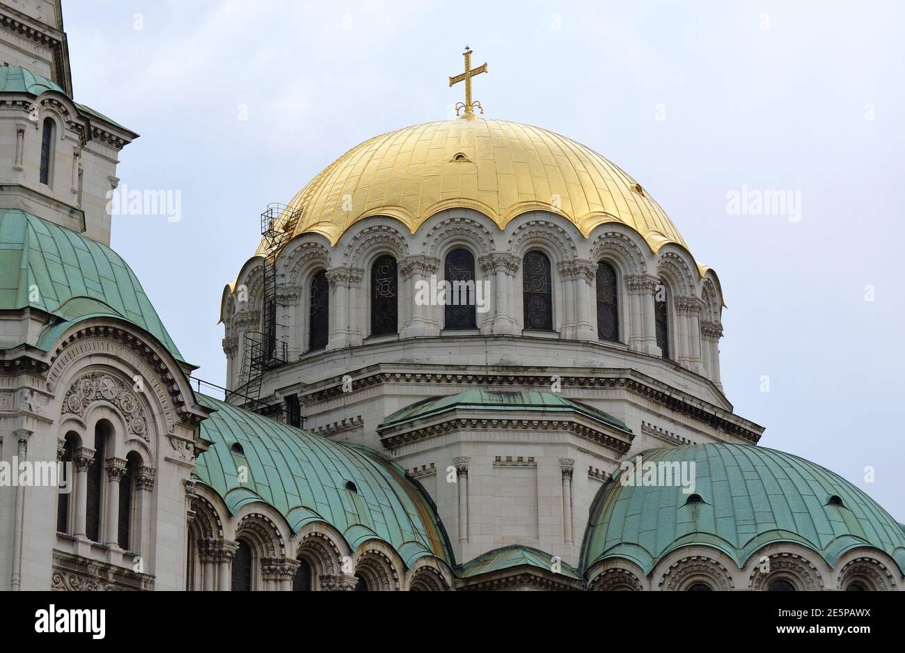 Alexander Nevski Eastern European Orthodox Cathedral with Gold Dome in Sofia, Bulgaria Stock Photo