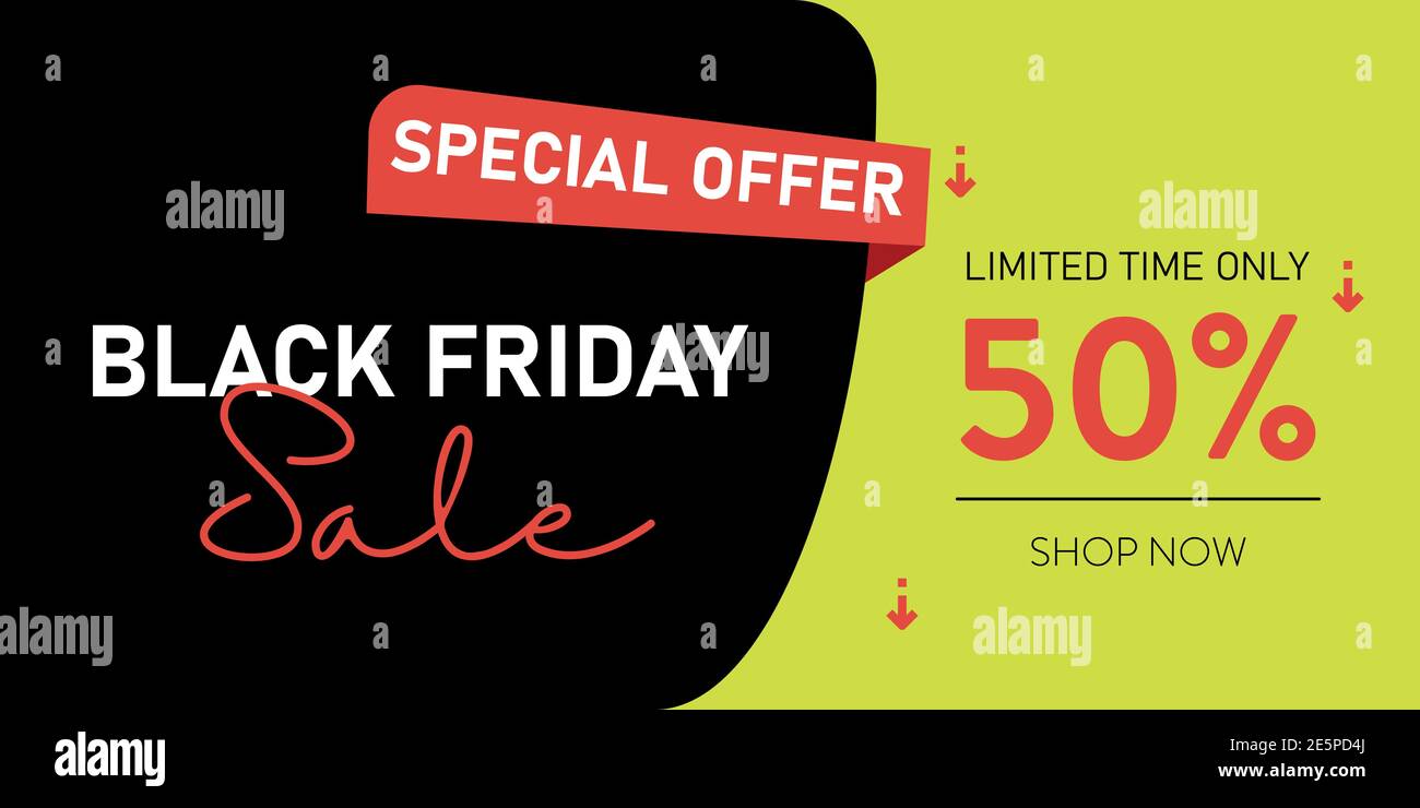 Website poster design for Black Friday Sale. Advertising, promotional banner in black and red color. Stock Vector