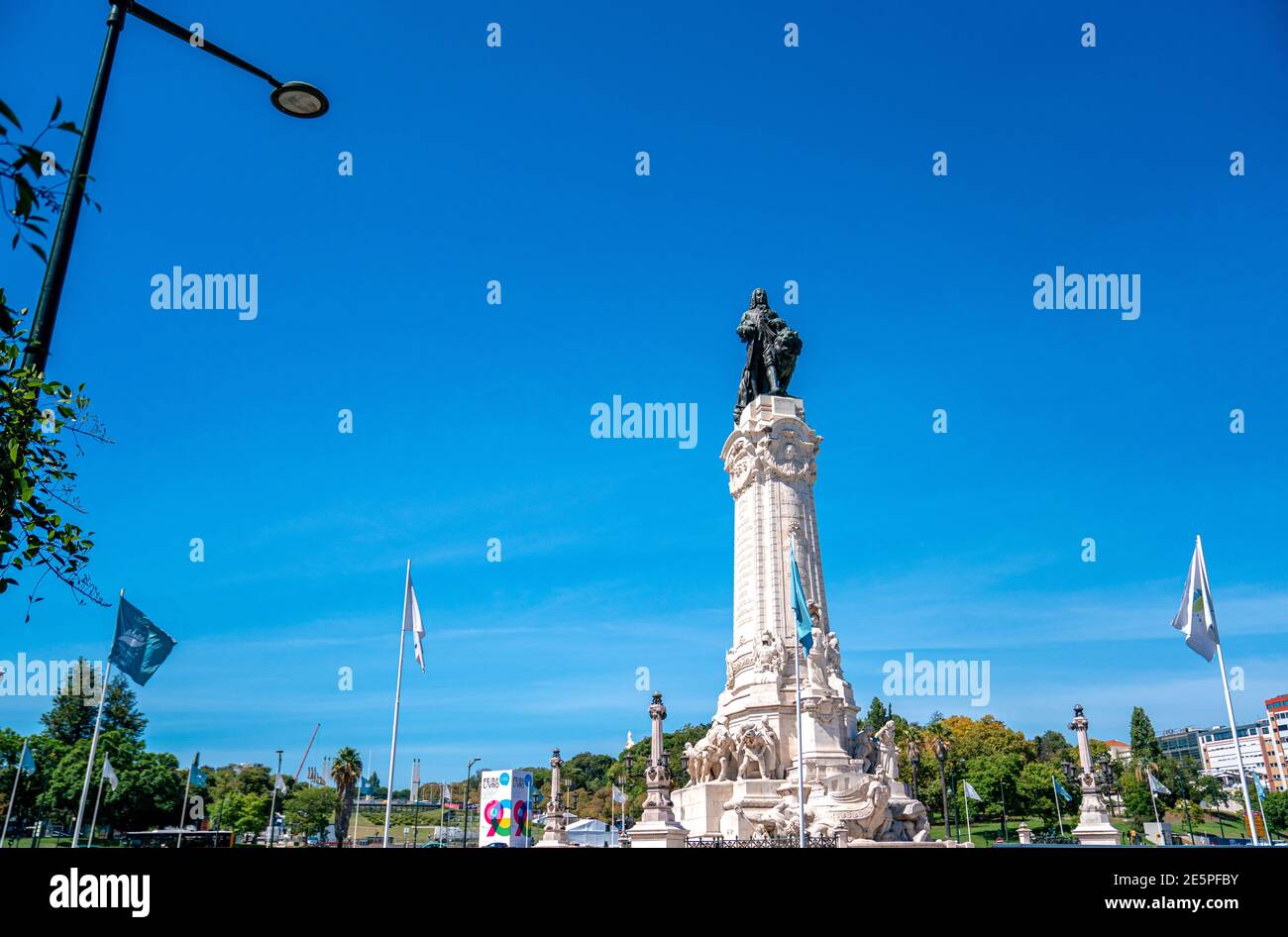 Lisbon - Portugal, August 2020: Marquês de Pombal famous monument in the historic square. Great cultural and elegant travel destination in Europe. Stock Photo