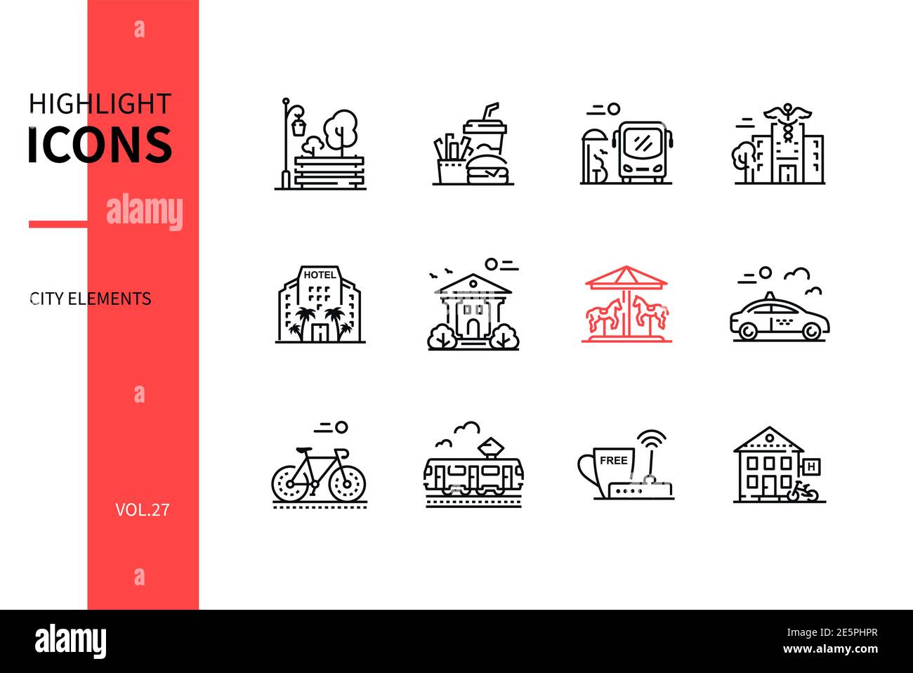 City elements - line design style icons set. Urban public buildings ...