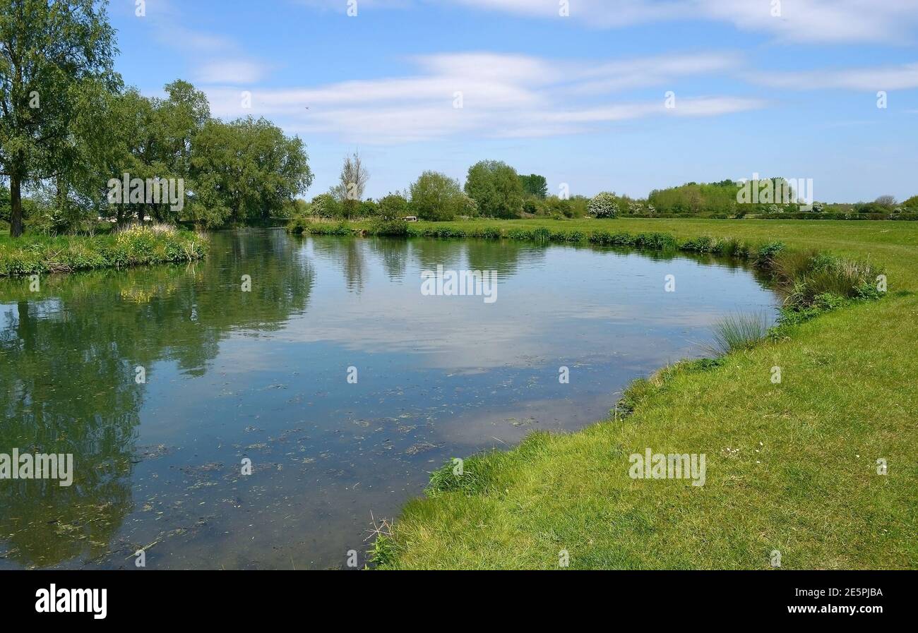 Scenic curving river in the Cotswolds, England Stock Photo