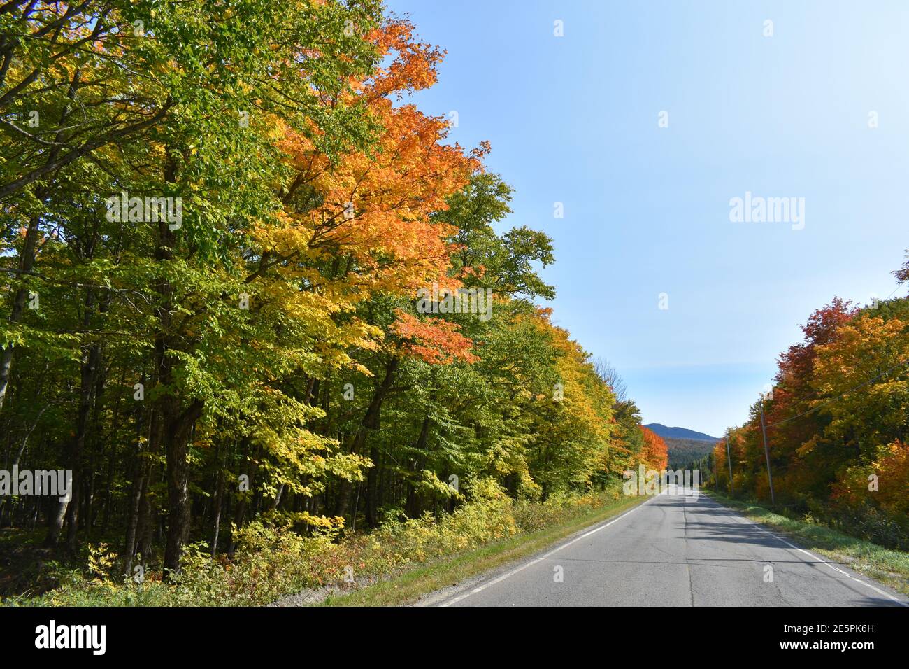 La route de l'église en automne, Sainte-Apolline, Québec Stock Photo