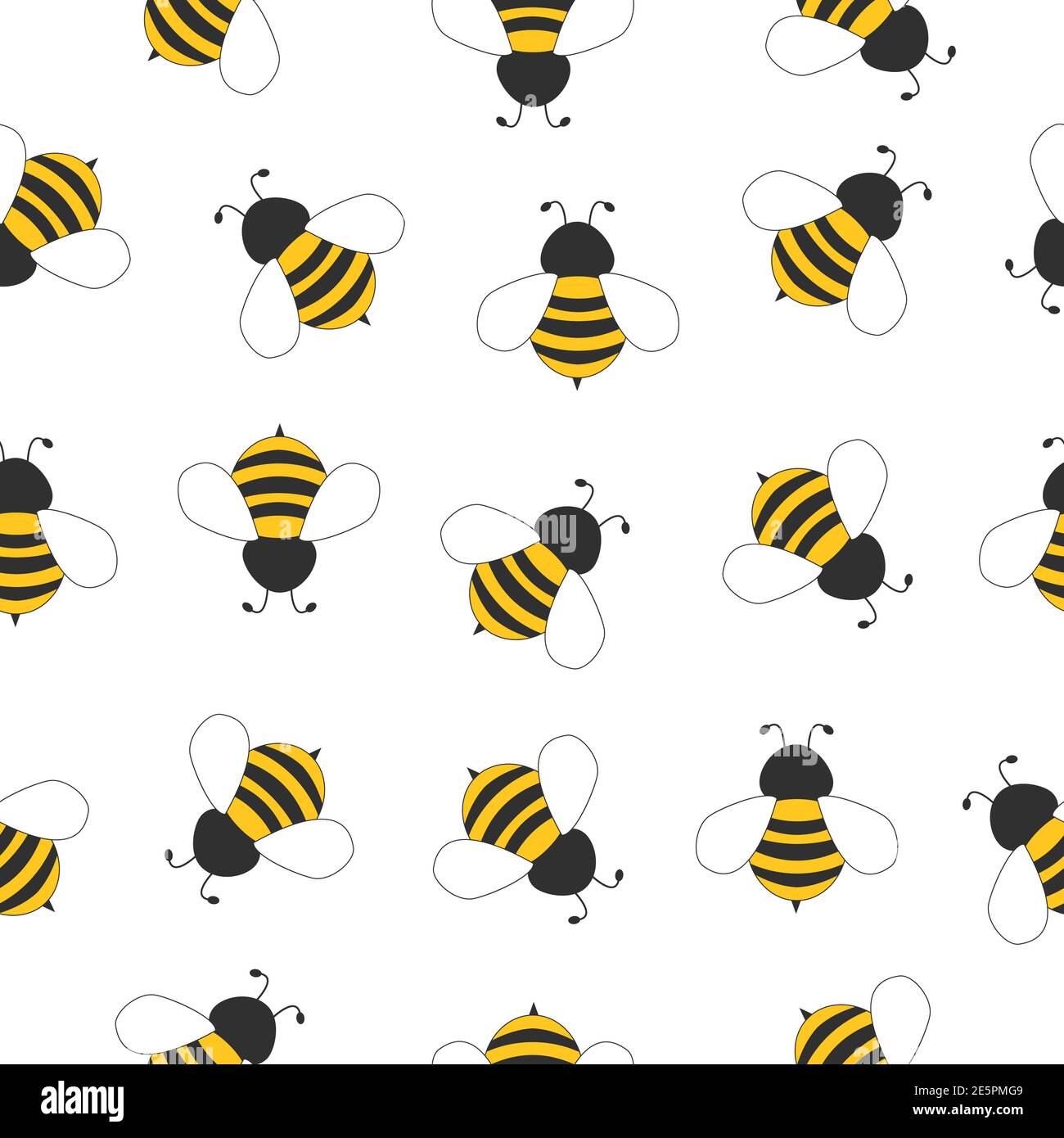 Seamless pattern with flying bees. Vector cartoon black and yellow bees ...