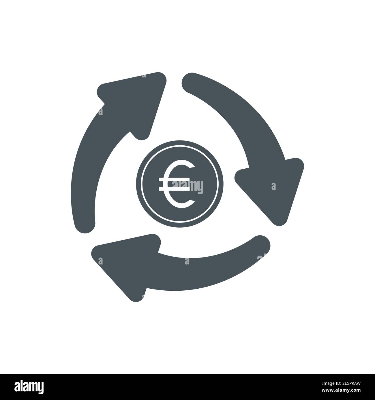 Cash flow icon. Recycle euro coin symbol. Money and arrows sign. Vector isolated on white. Stock Vector