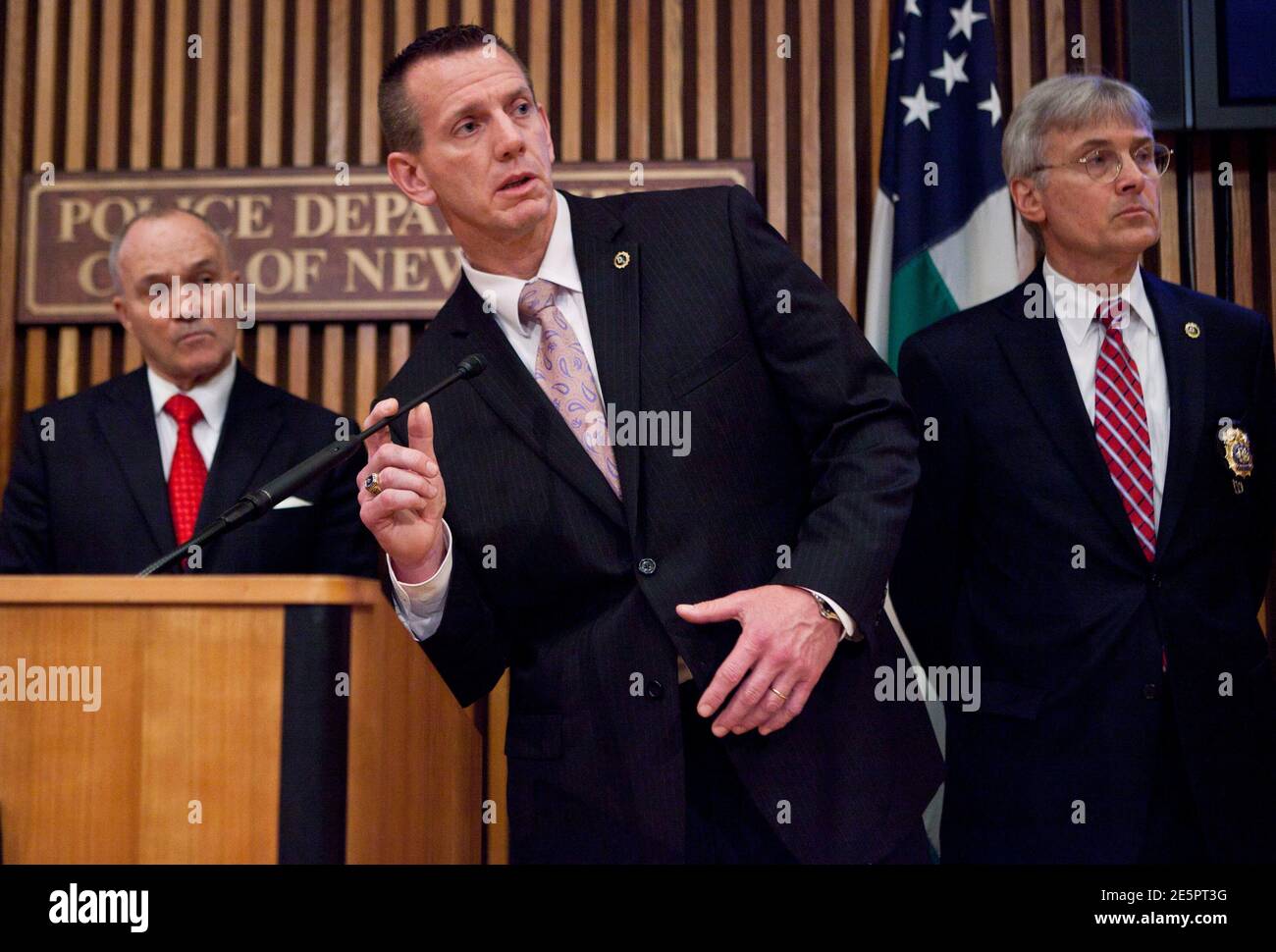 New York Police Department Lieutenant Christopher Zimmerman speaks to  members of the media during the announcement of the arrest of Pedro  Hernandez in relation to the case of Etan Patz in New