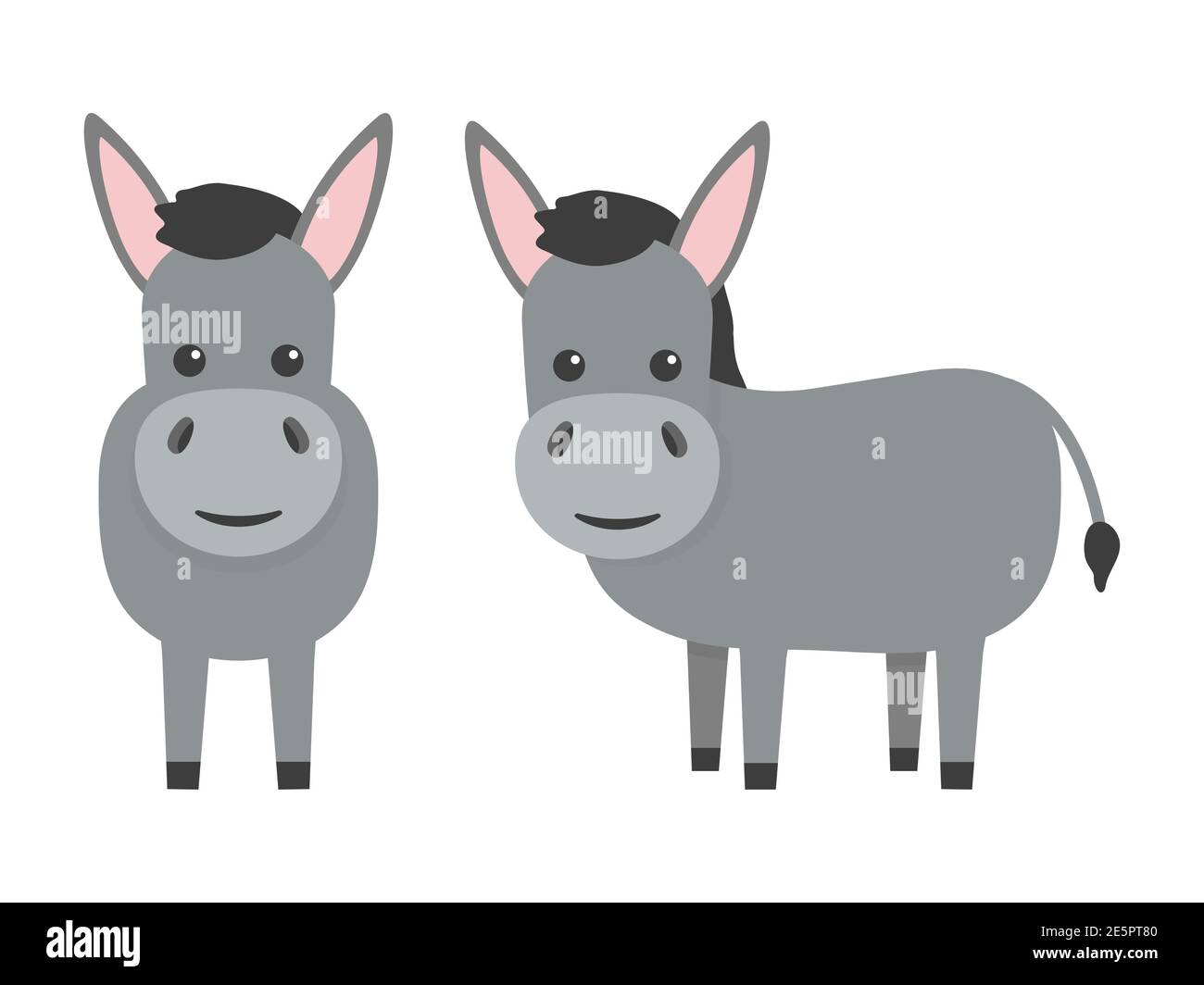 Donkeys Flat Character Set Cute Farm Animals Vector Cartoon