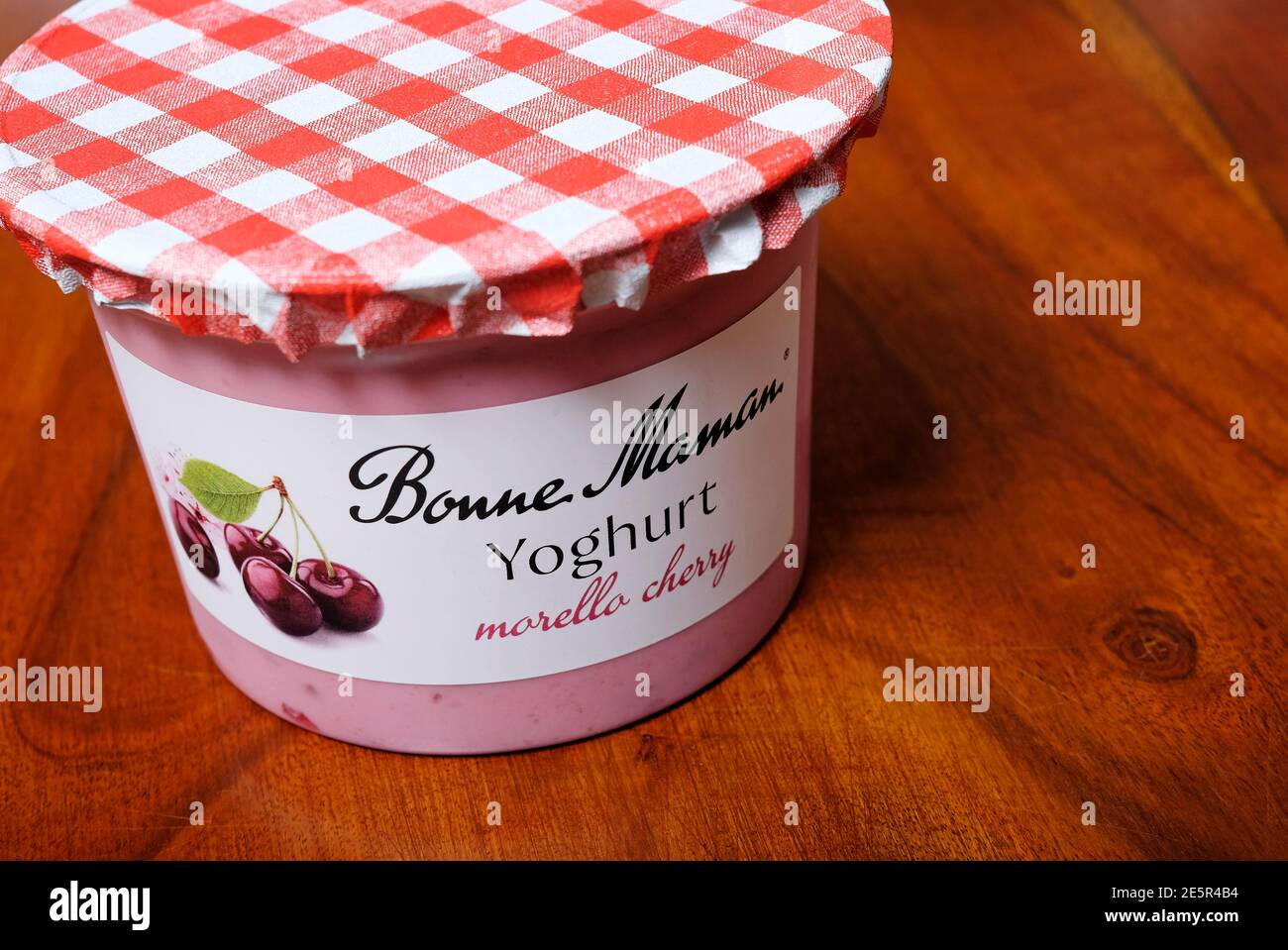 bonne maman morello cherry yoghurt jar Stock Photo Alamy