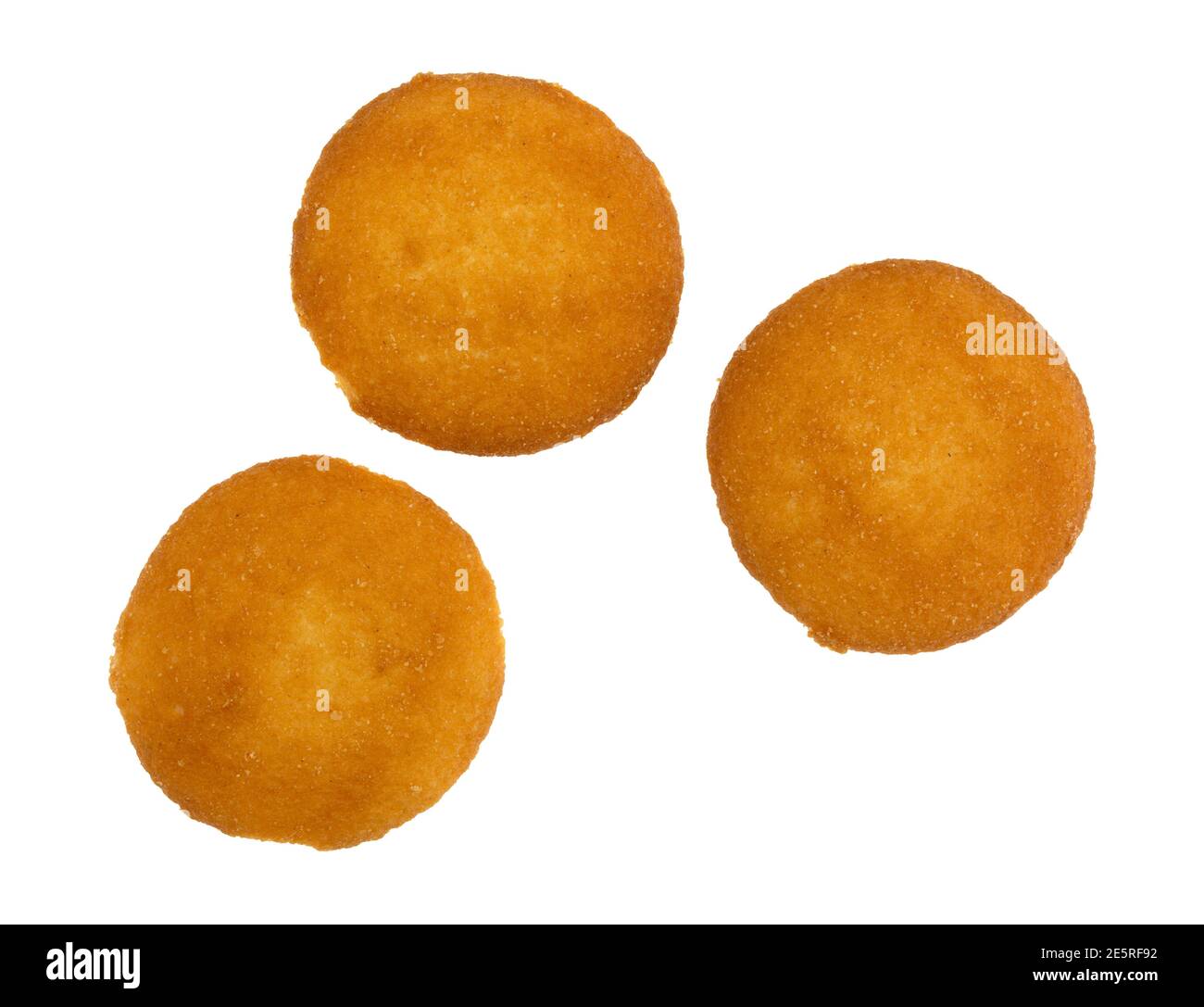 Top view of three vanilla flavor wafers isolated on a white background. Stock Photo