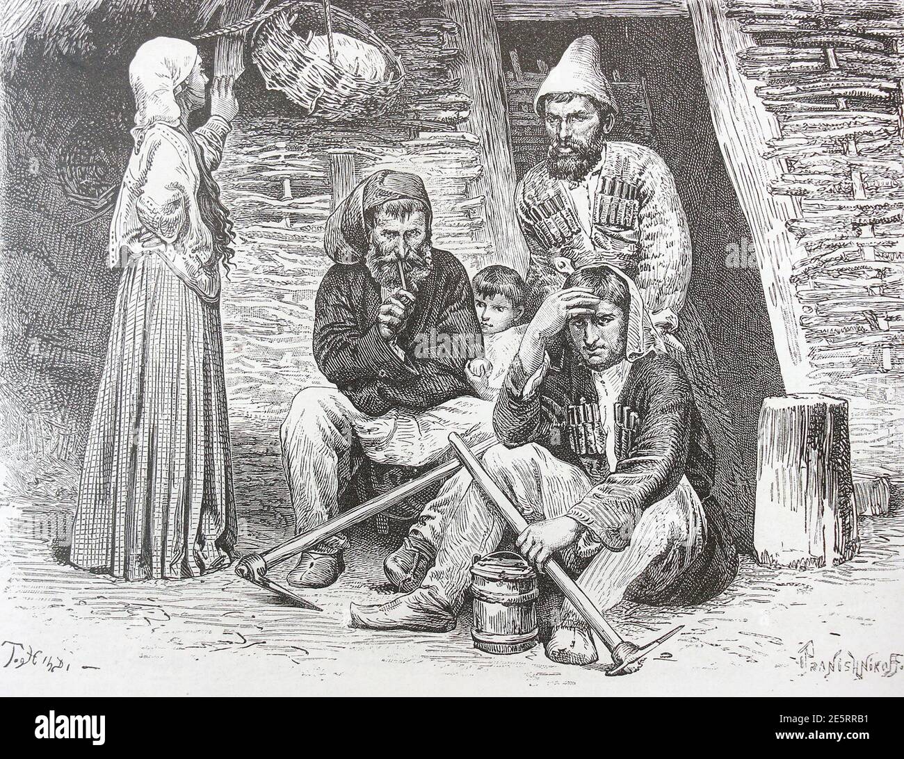 Chapar family from the village of Bedia. Engraving of 1882. Stock Photo